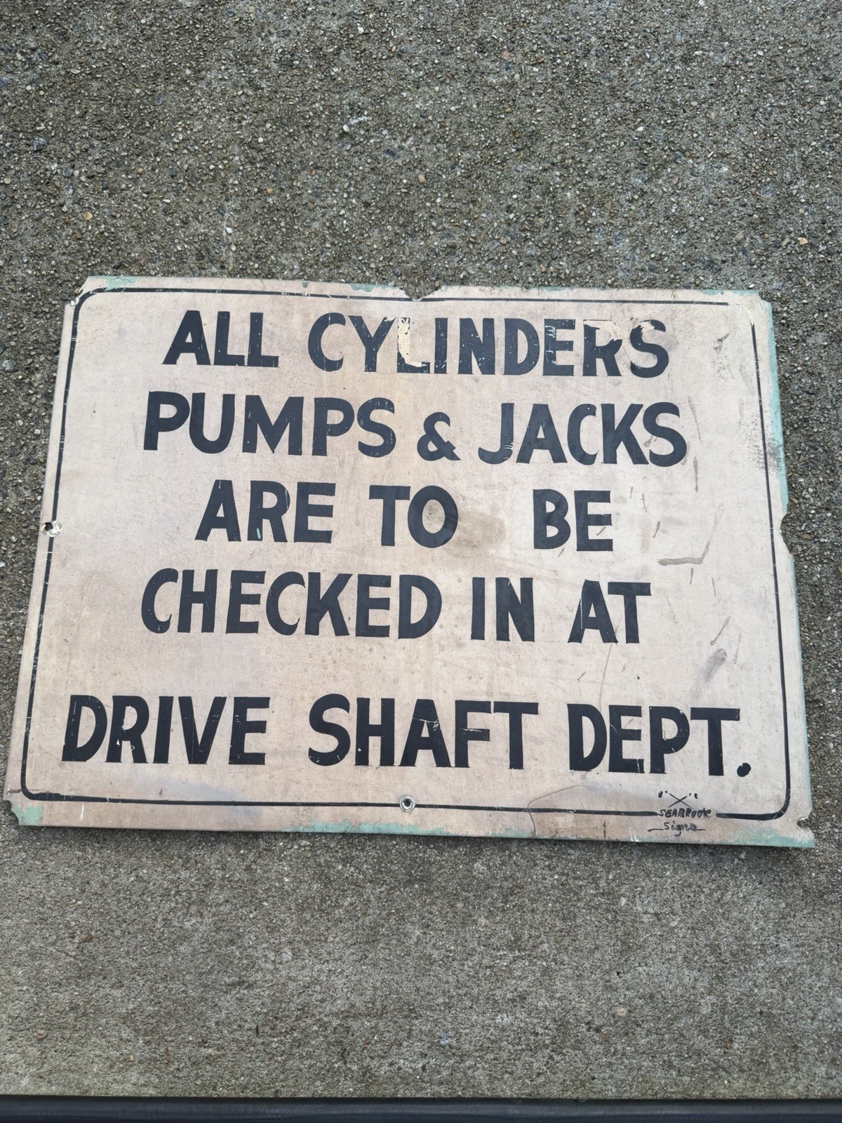 Vintage 70s Plastic Industrial Sign Hand Painted Machine Shop Drive Shaft Dept Vintage 70s Plastic Industrial Sign Hand Painted Machine Shop Drive Shaft Dept