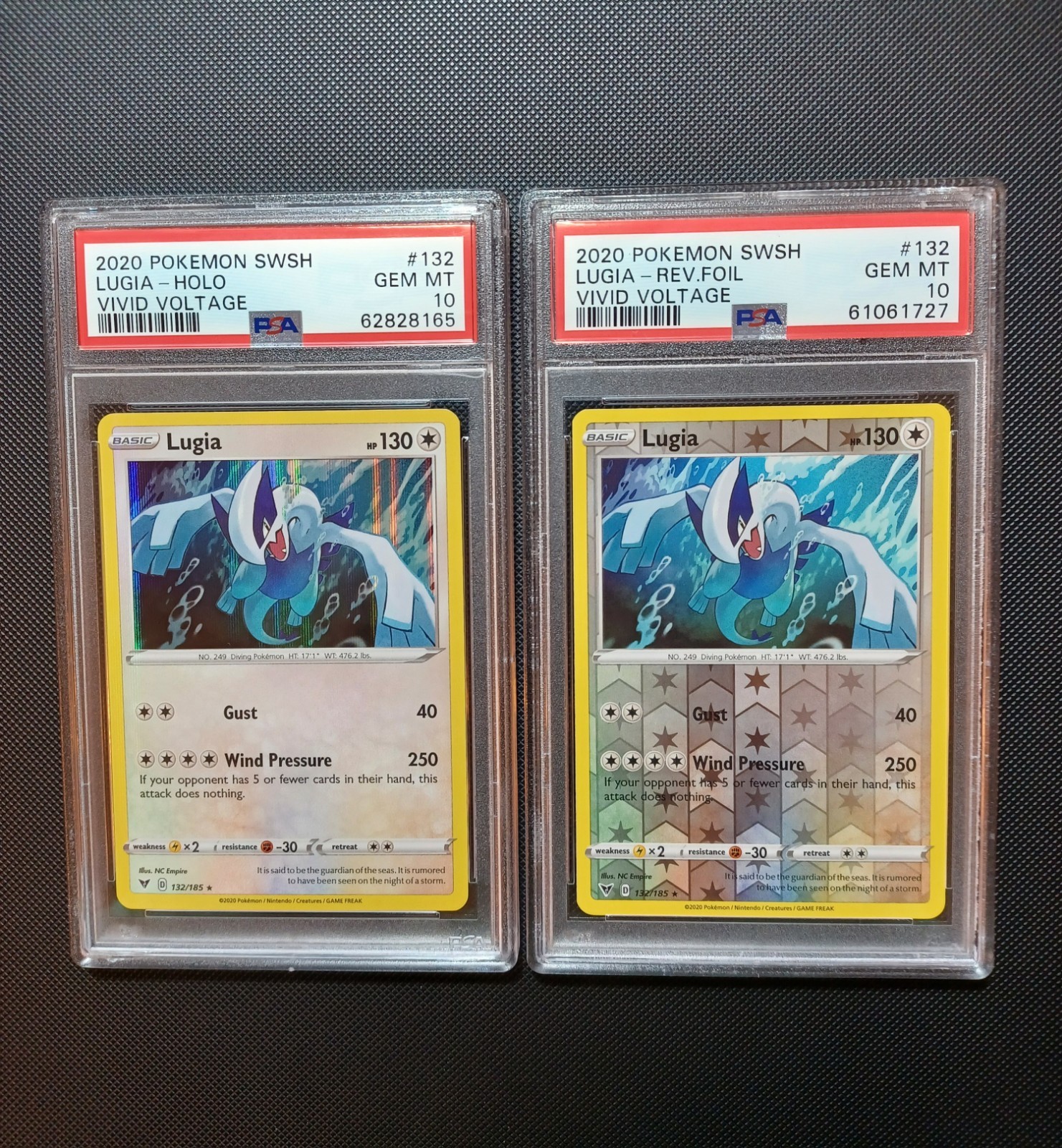 PSA 10 GEM MINT LUGIA 132 SWSH VIVID VOLTAGE HOLO & REVERSE FOIL (TWO CARD LOT)