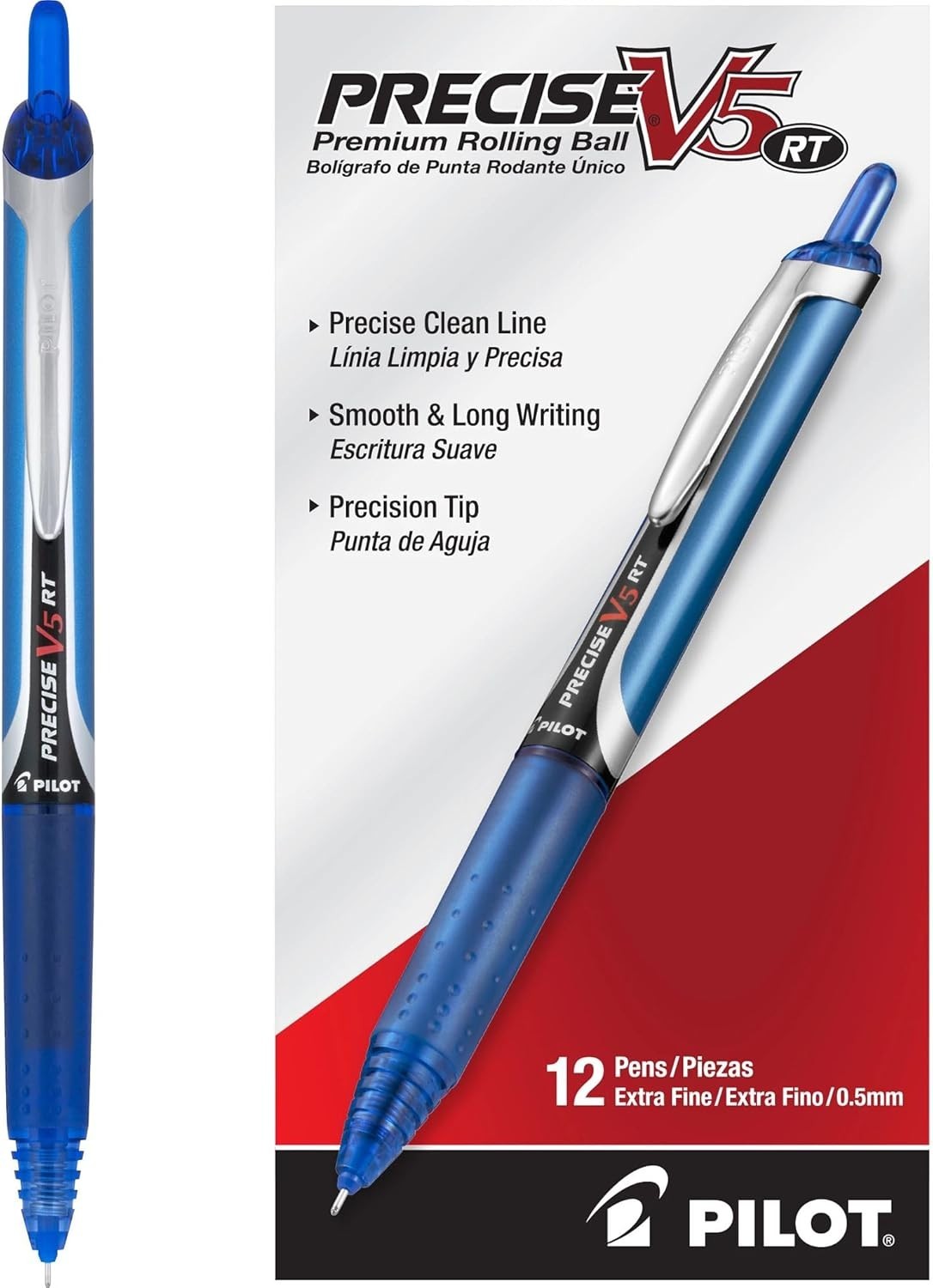 Pilot Precise V5 RT Refillable Retractable Rollerball Pens Extra Fine Blue 12-Pk Pilot Precise V5 RT Refillable Retractable Rollerball Pens Extra Fine Blue 12-Pk
