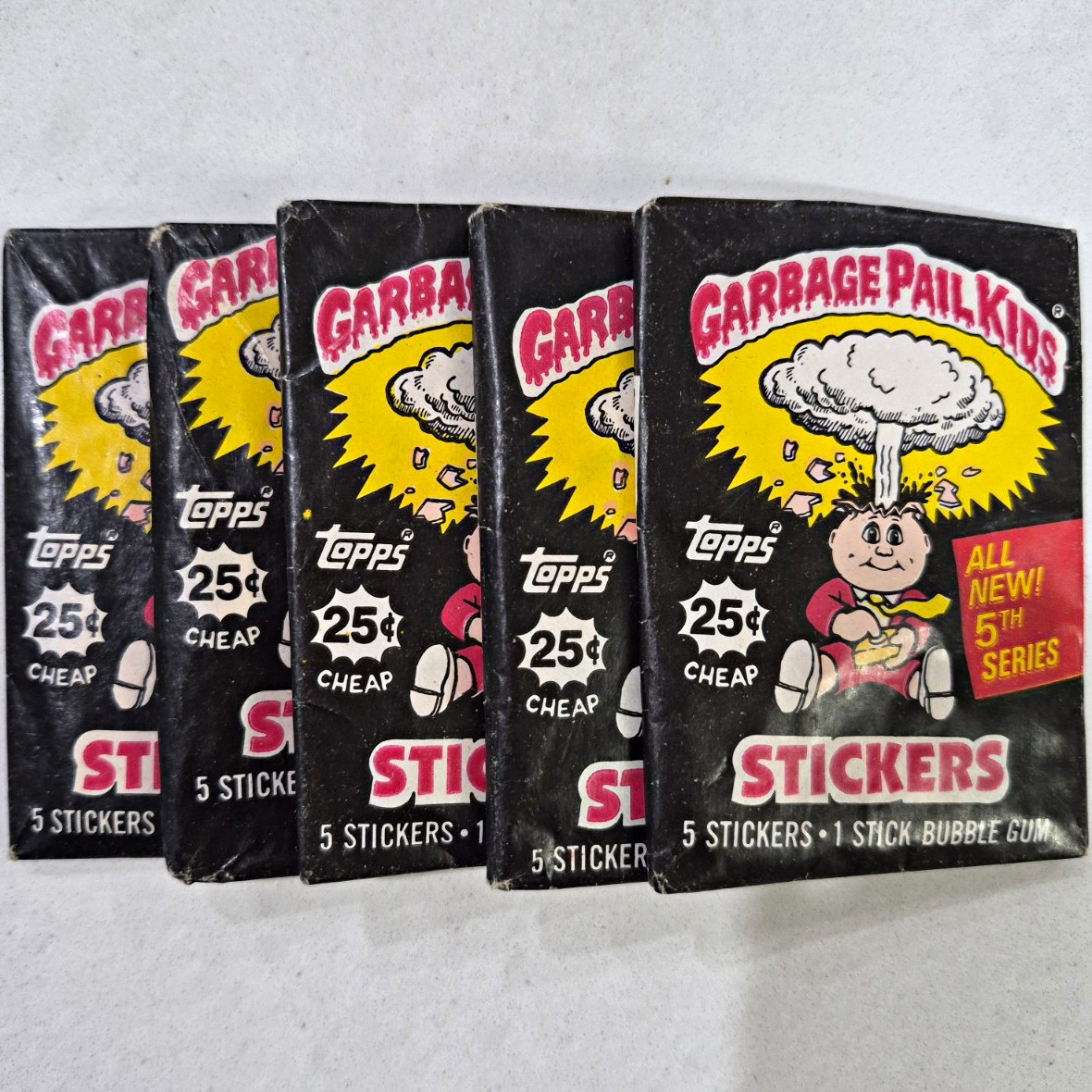 1986 Vintage Garbage Pail Kids 5th Series – 5 Unopened Original Wax Packs 1986 Vintage Garbage Pail Kids 5th Series – 5 Unopened Original Wax Packs