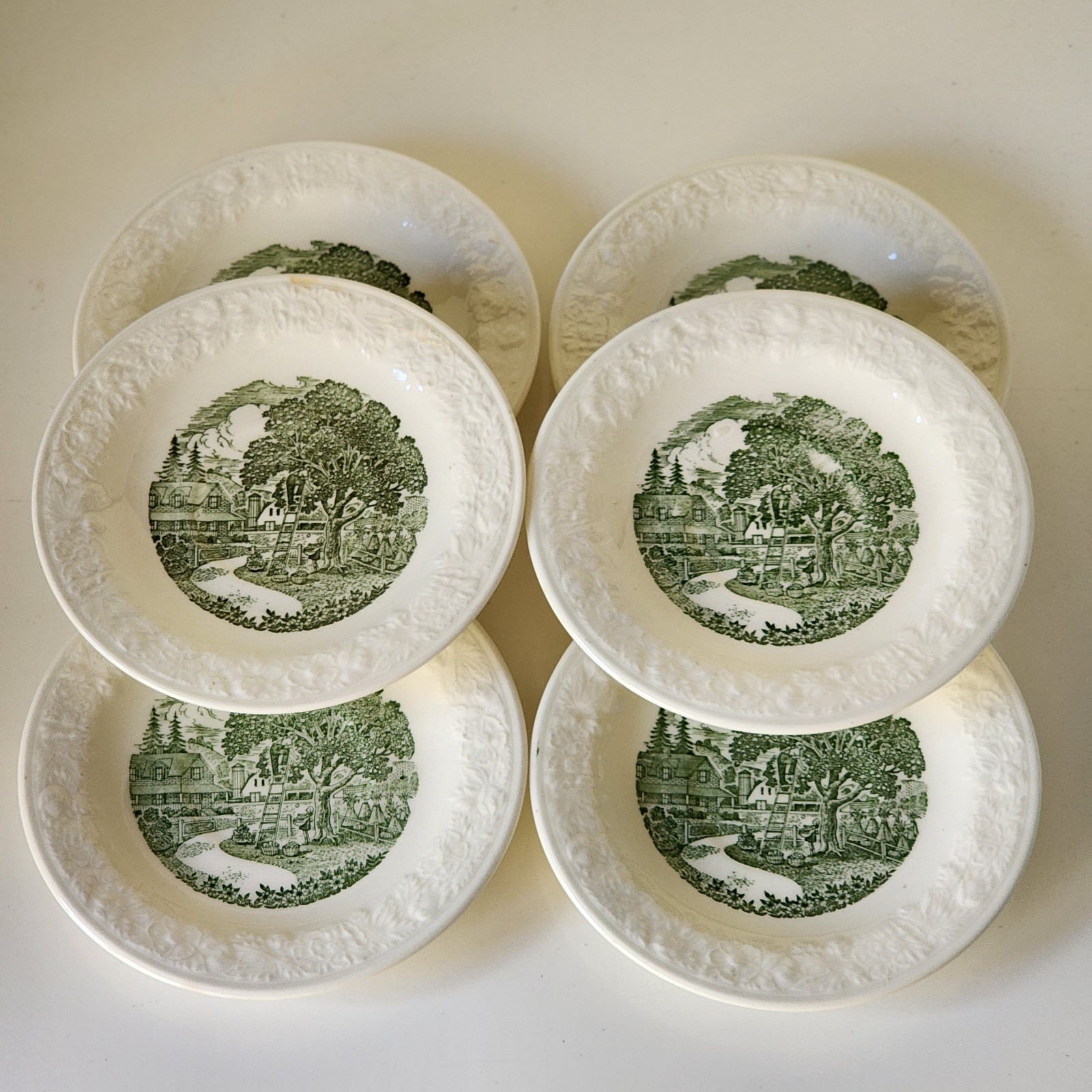 6 Vtg Pastoral Homer Laughlin Taylor Smith Bread Plates 6