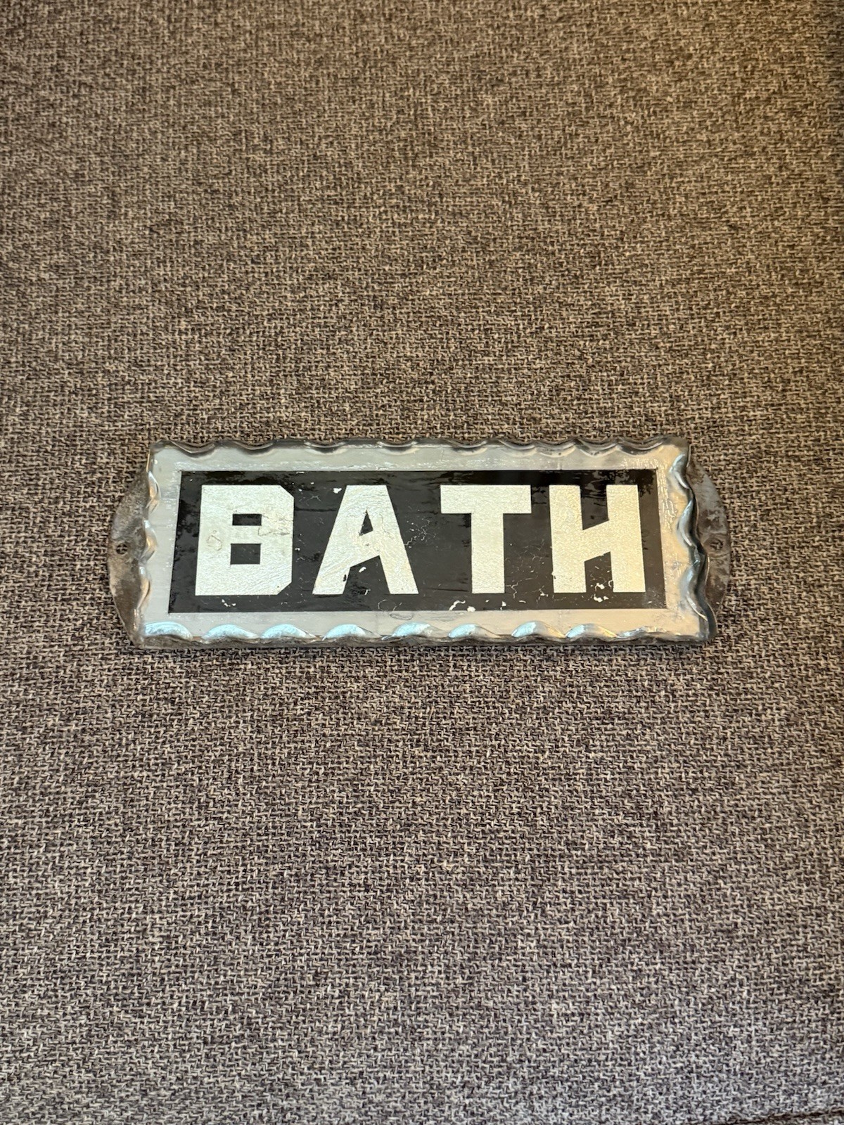 Vintage Reverse Painted Glass BATH Scalloped Edge Rectangular Sign Vintage Reverse Painted Glass BATH Scalloped Edge Rectangular Sign