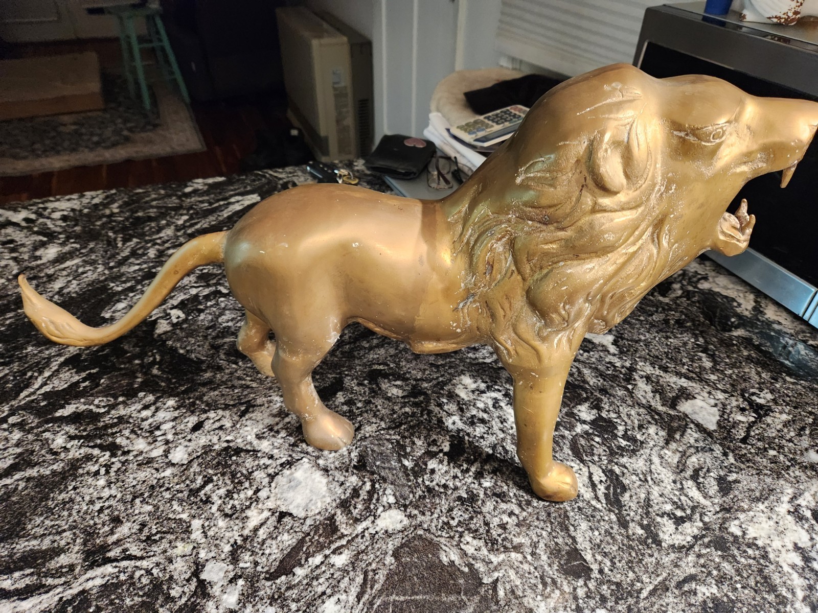 VINTAGE 1960'S OR 1970'S LARGE BRASS ROARING LION FIGURINE 12 X 21 VINTAGE 1960'S OR 1970'S LARGE BRASS ROARING LION FIGURINE 12 X 21