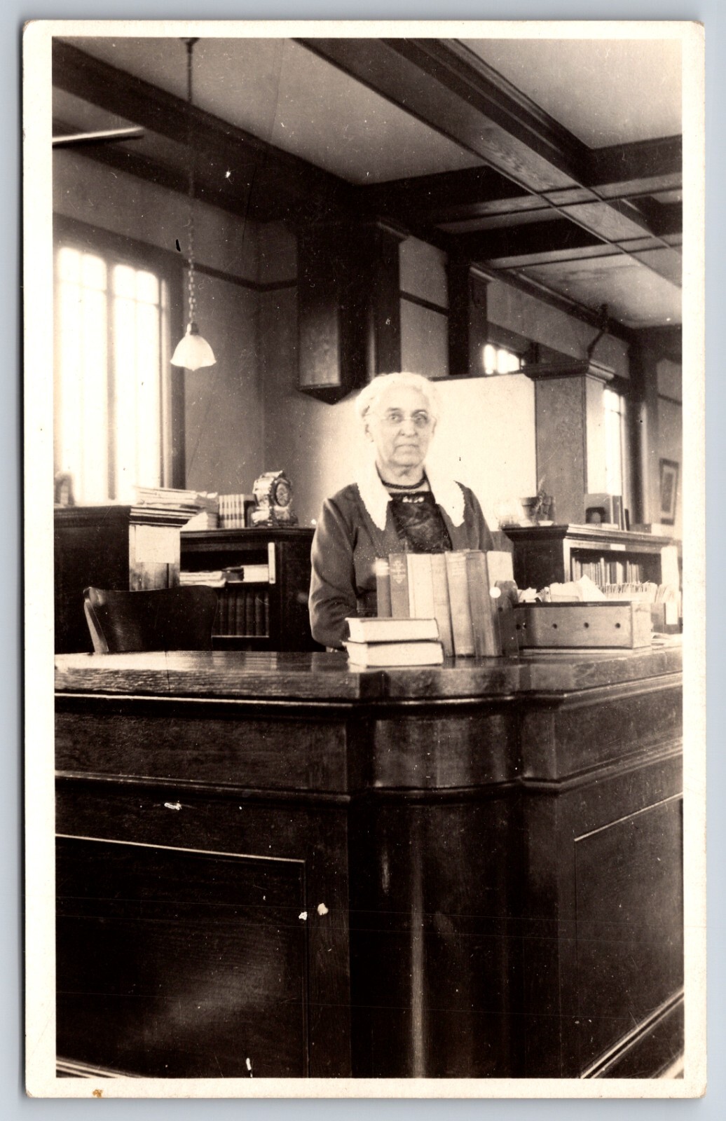 Interior Librarian at Checkout Counter of the Library c1920 Real Photo RPPC