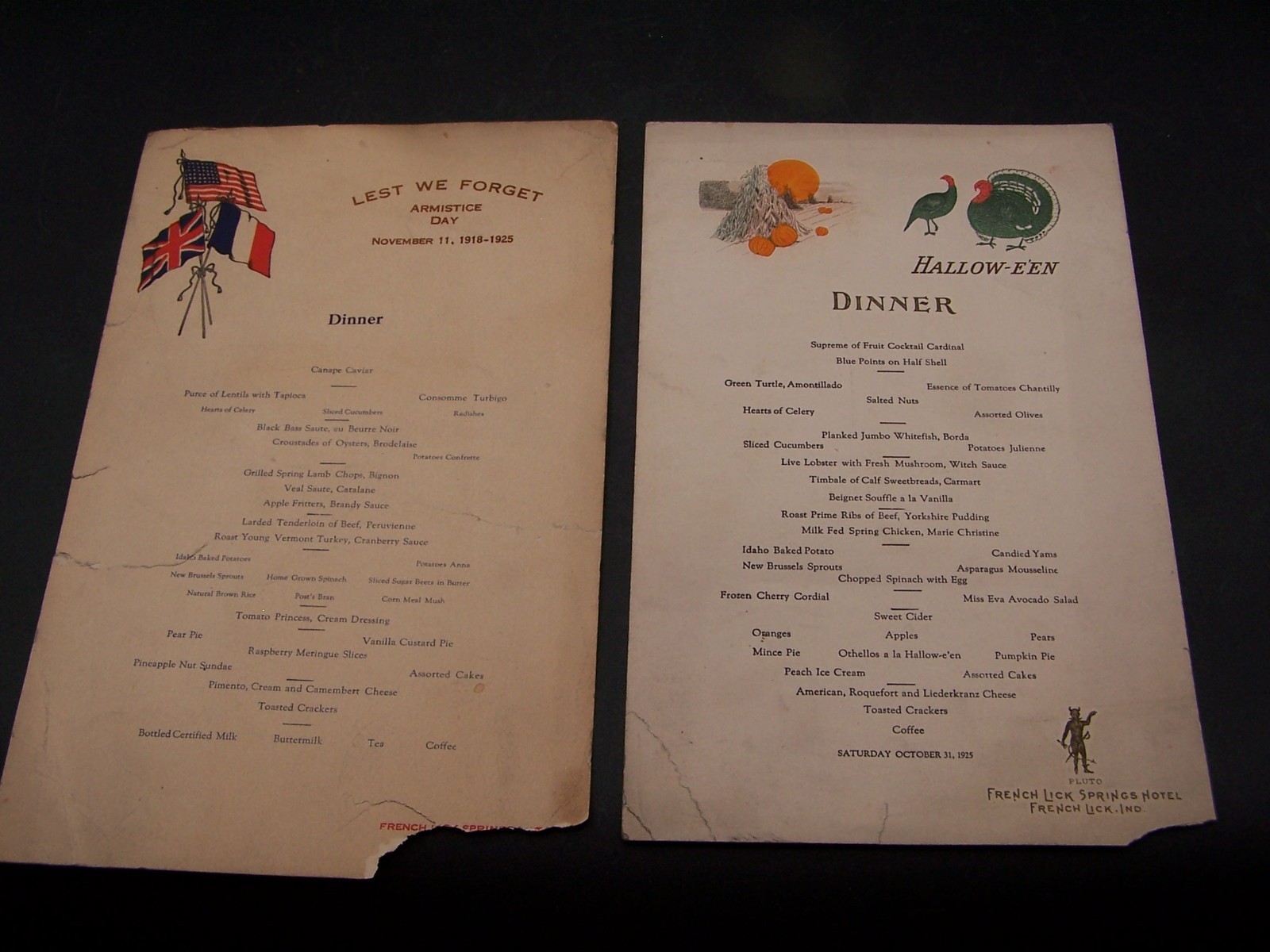 LOT OF 2 ANTIQUE 1925 FRENCH LICK SPRINGS HOTEL INDIANA PAPER DINNER MENU PLUTO LOT OF 2 ANTIQUE 1925 FRENCH LICK SPRINGS HOTEL INDIANA PAPER DINNER MENU PLUTO