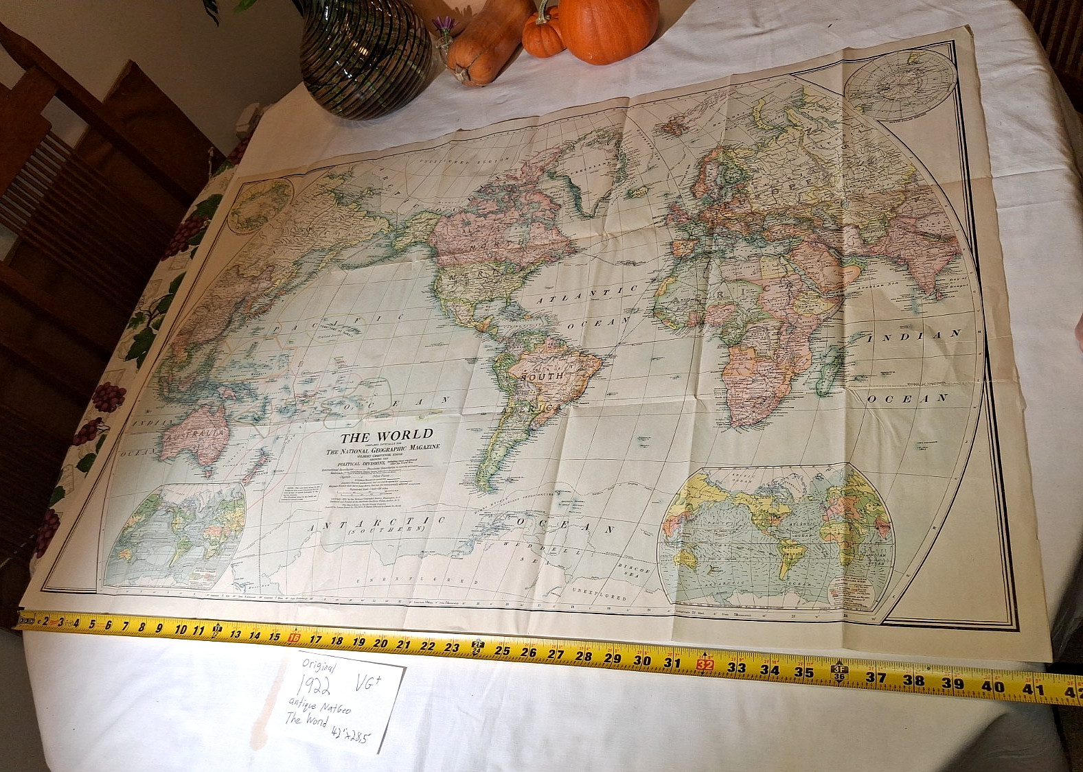 VG++ RARE antique 1922 THE WORLD map National Geographic original 42 VG++ RARE antique 1922 THE WORLD map National Geographic original 42