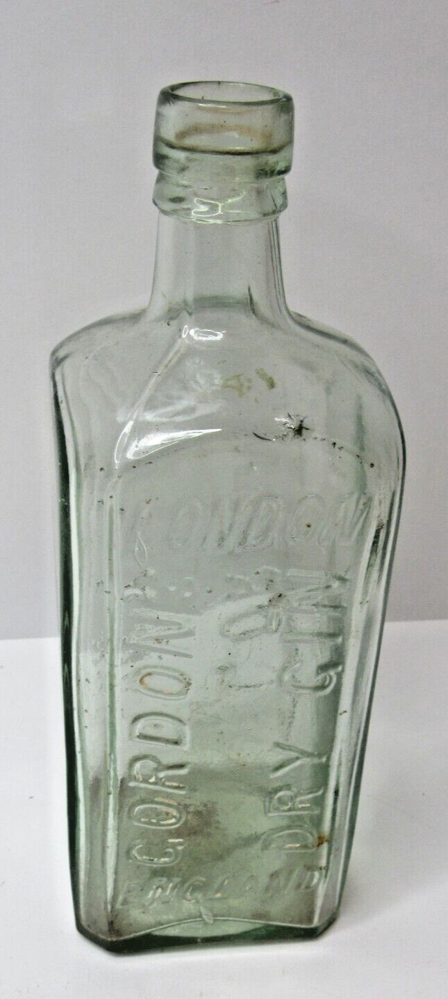 Vintage Antique Gordon's Dry Gin Bottle Embossed  England  #BL-44