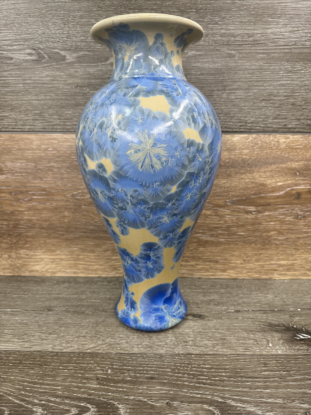Vintage Porcelain Vase Blue Crystalline Glaze Vase 13.5” Tall Vintage Porcelain Vase Blue Crystalline Glaze Vase 13.5” Tall