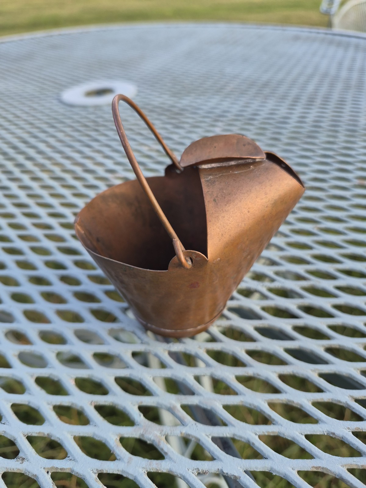 vintage primitive copper ashtray shaped as a coal bucket