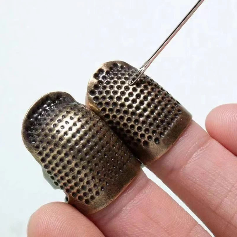 2PCS Vintage Adjustable Thimble Ring Non-Slip Sewing Finger Sleeve Protects