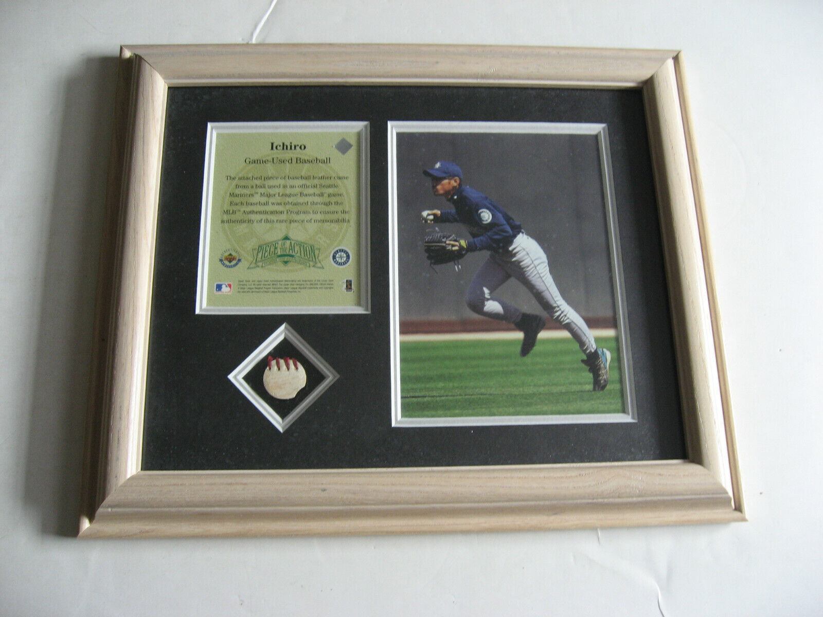 Ichiro Seattle Mariners UDA Piece Of The Action Game-Used Baseball W/Wood Frame