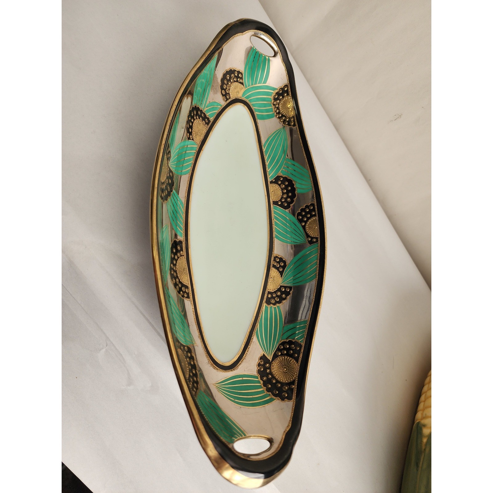 Vintage Noritake Art Deco Celery Dish Hand Painted Green Gold Floral Tray Japan Vintage Noritake Art Deco Celery Dish Hand Painted Green Gold Floral Tray Japan