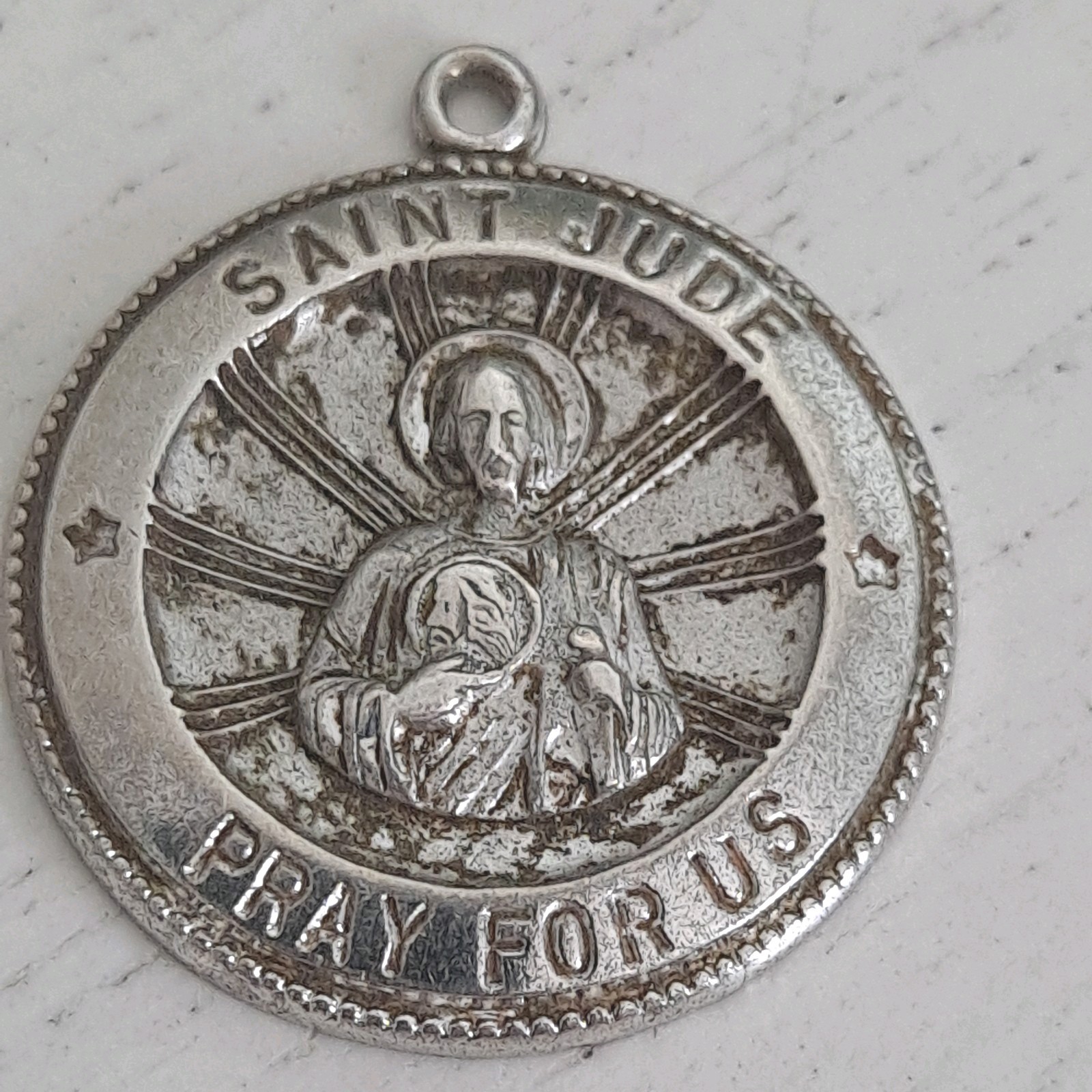 THEDA Vintage .925 Sterling Silver  St. Jude Pray  For Us Medal 8 grams