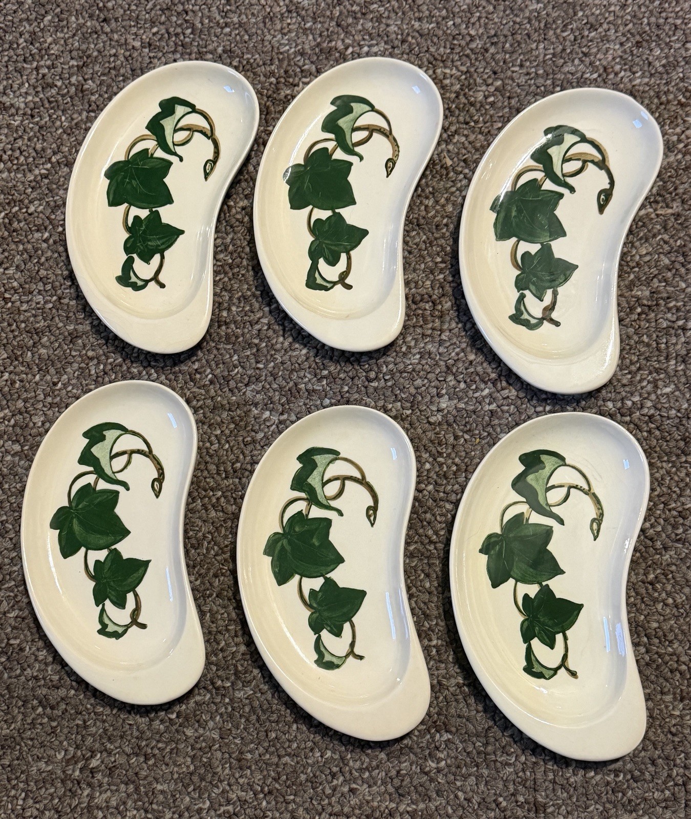 VINTAGE SET OF 6 POPPYTRAIL CALIFORNIA IVY CRESCENT KIDNEY DISHES HAND PAINTED VINTAGE SET OF 6 POPPYTRAIL CALIFORNIA IVY CRESCENT KIDNEY DISHES HAND PAINTED