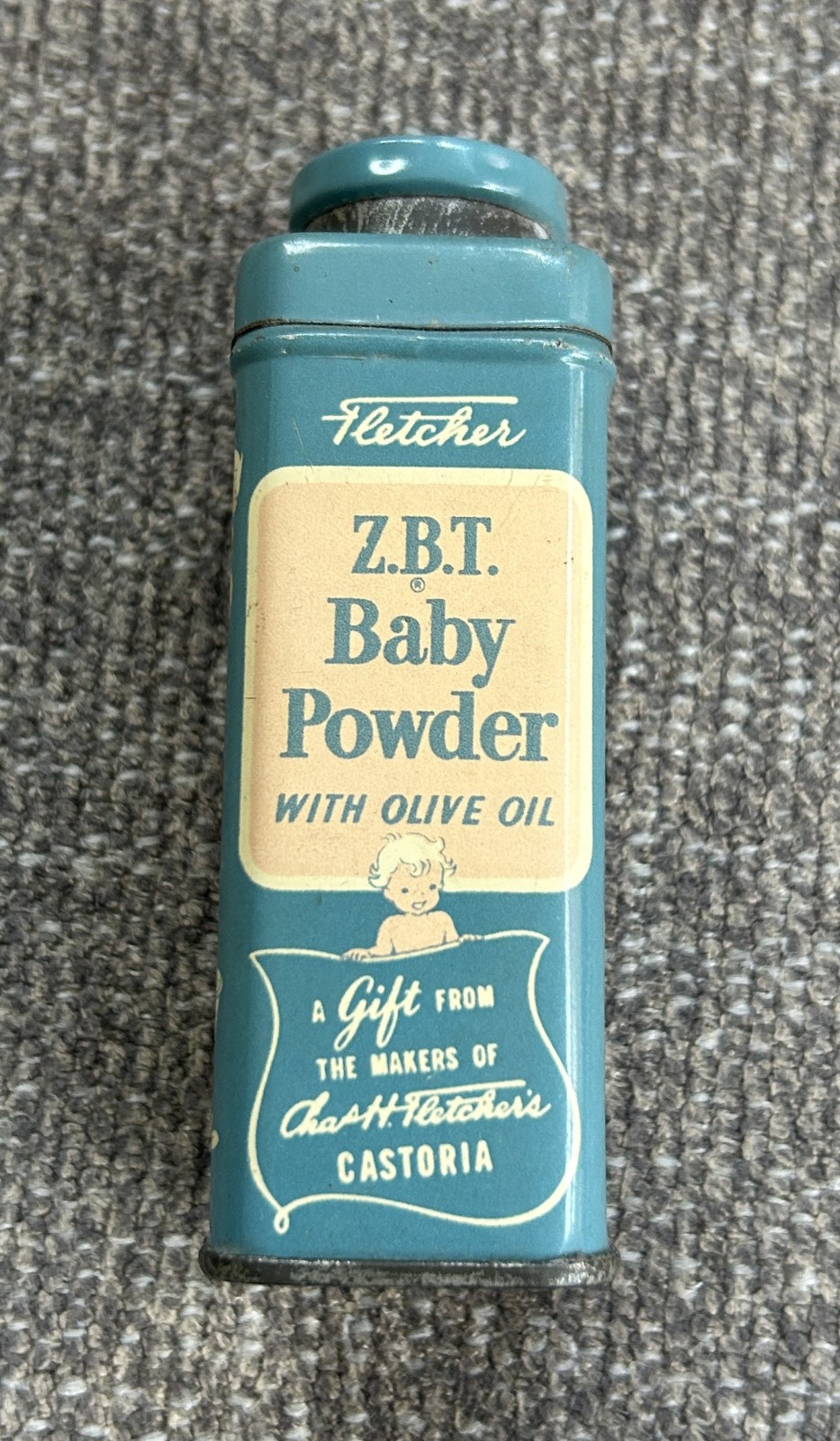 Vintage Fletchers ZBT Baby Powder Tin Litho Advertising Baby Graphics 4.5oz Vintage Fletchers ZBT Baby Powder Tin Litho Advertising Baby Graphics 4.5oz