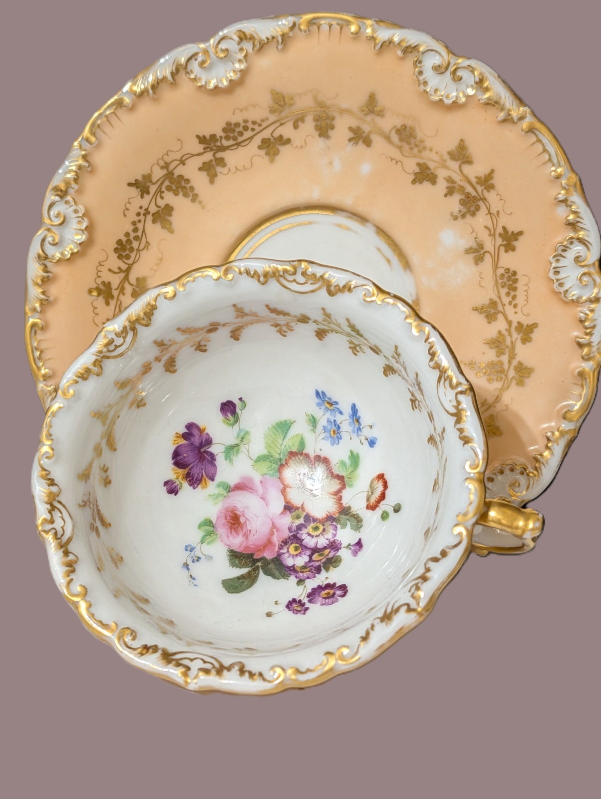 19th C Antique Jacob Petit French Porcelain Cup & Saucer Floral Design 19th C Antique Jacob Petit French Porcelain Cup & Saucer Floral Design