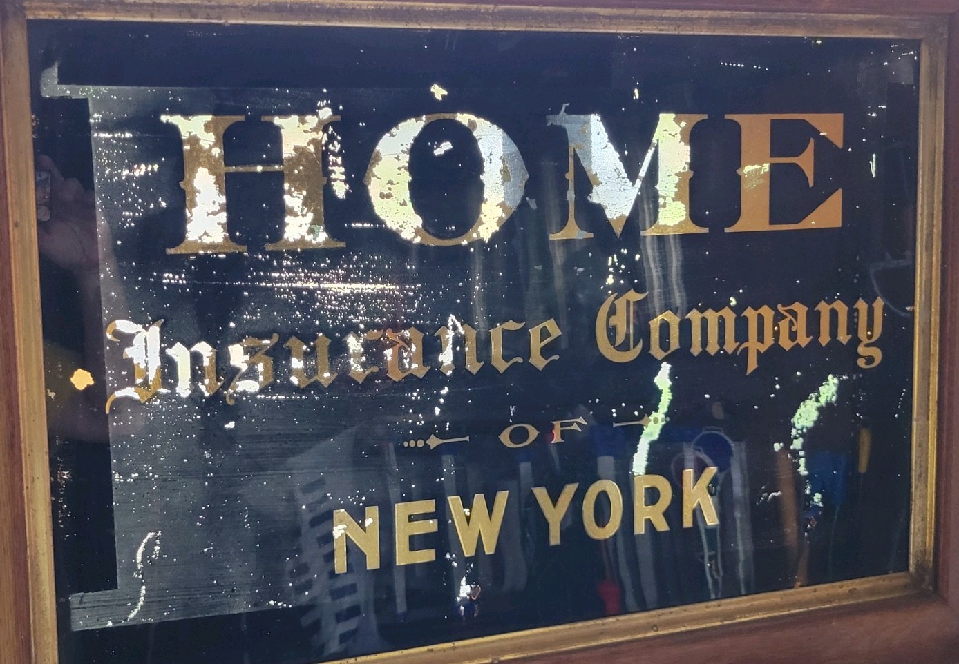 Antique Framed Glass Sign Home Insurance Co NY Gilt And Black Antique Framed Glass Sign Home Insurance Co NY Gilt And Black