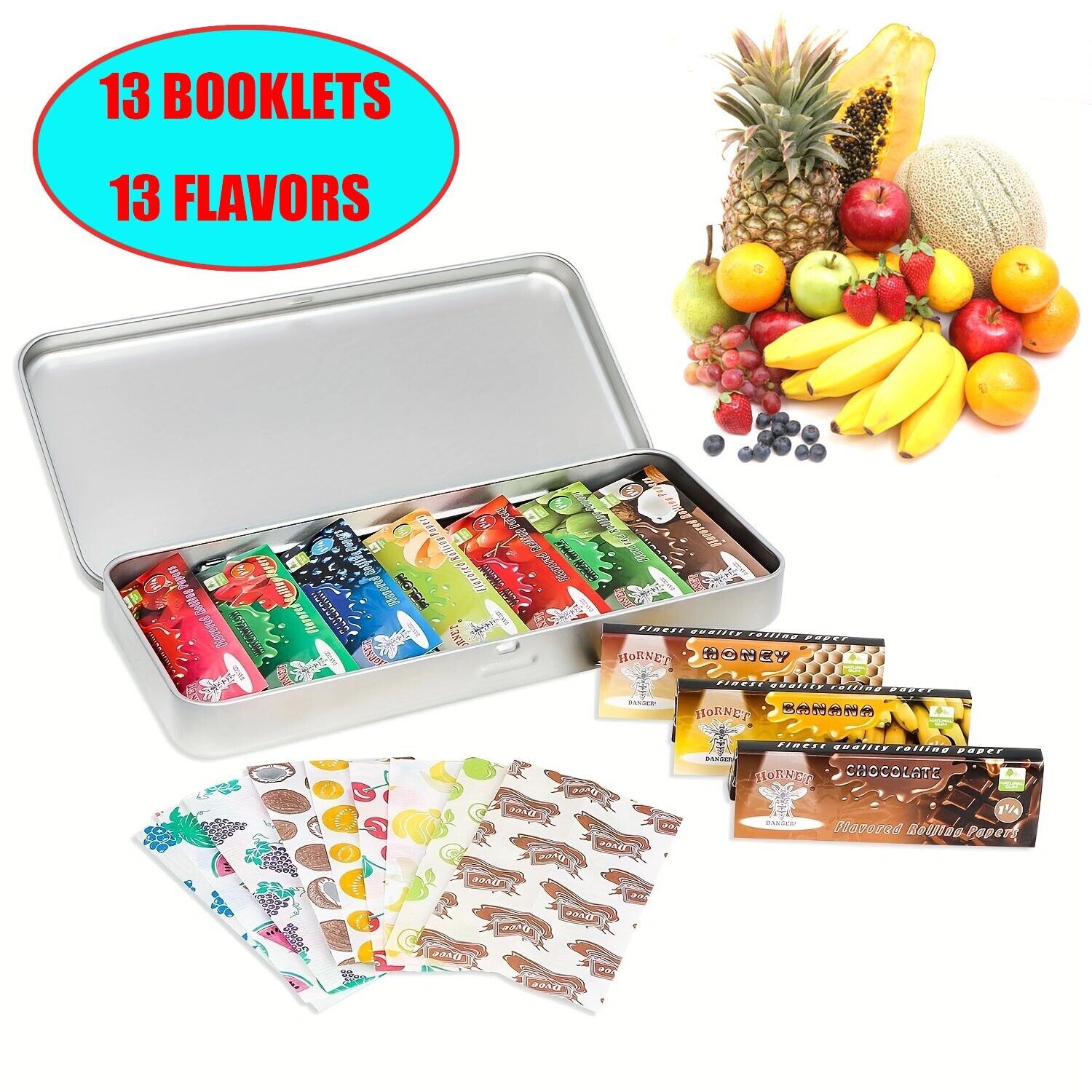 HORNET 13Packs 11/4 Size Classic Mix Fruit Flavor Rolling Papers With Filter Tip