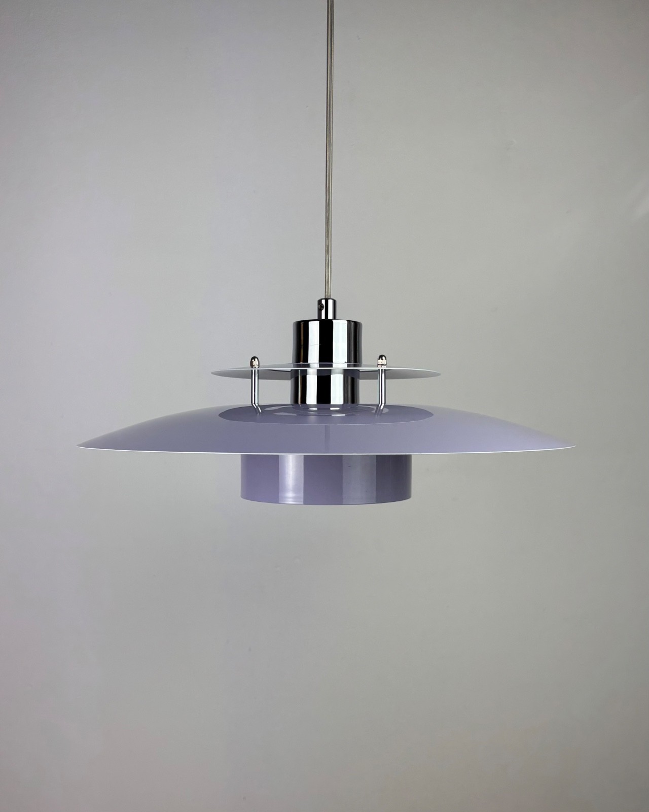 Halo Design Sørup Space Age Lilac Metal Chrome Pendant Lamp 1980s 1990s Pop Art