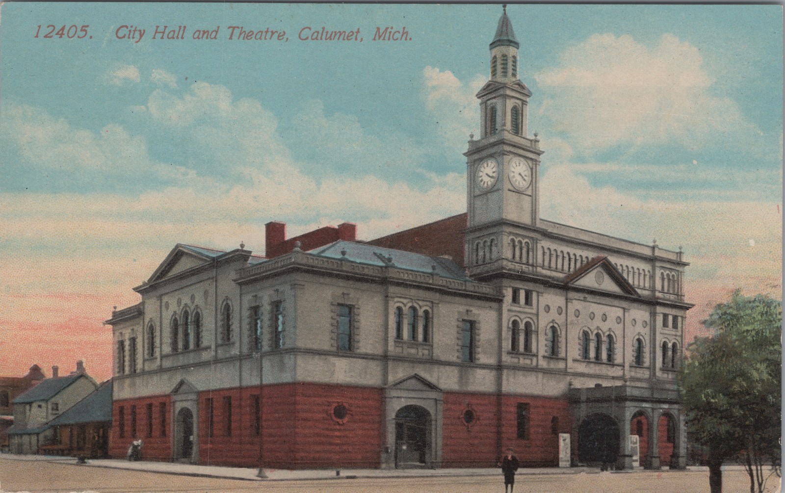 City Hall & Theatre Calumet Michigan Postcard c1910 Acmegraph Divided Back