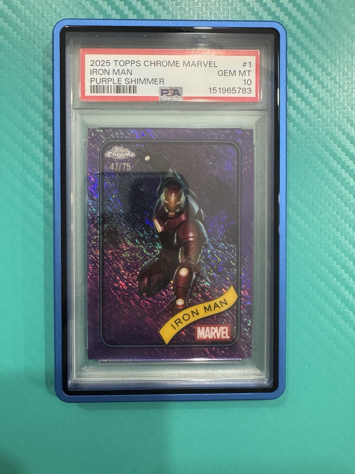 2025 Topps Chrome Marvel Purple Shimmer Iron Man /75 PSA 10 POP 3 2025 Topps Chrome Marvel Purple Shimmer Iron Man /75 PSA 10 POP 3