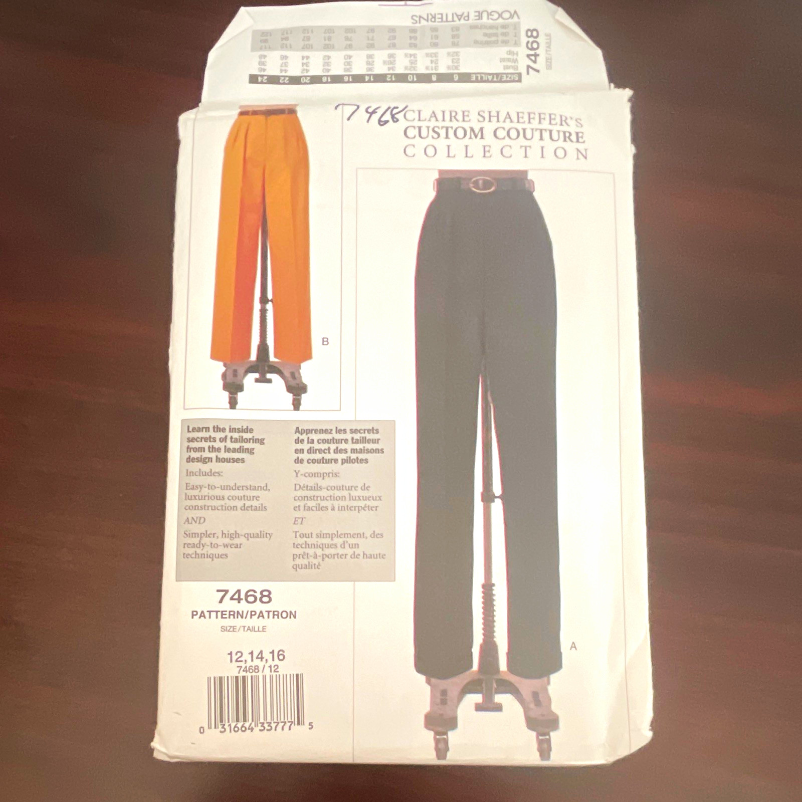 Vogue Patterns 7468 Claire Shaeffer Custom Couture Women’s Pants Sewing Pattern