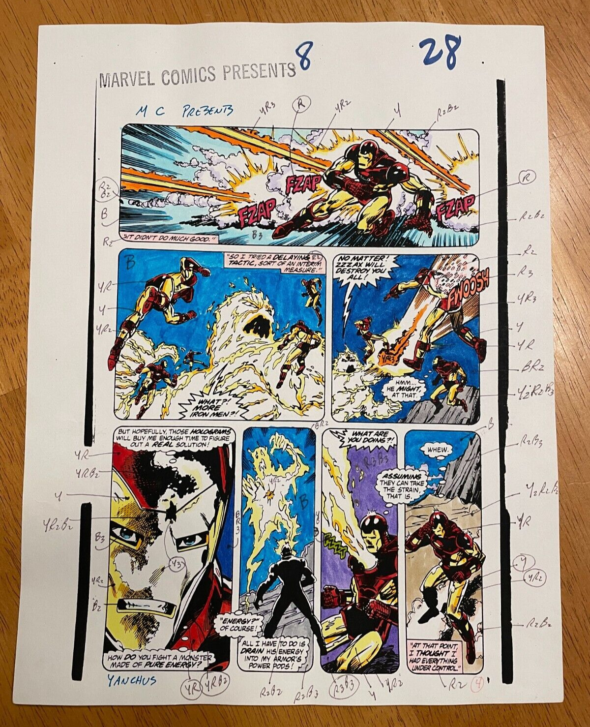 MCP #8 IRON MAN ART original comic COLOR GUIDE ZZZAX marvel WILD BATTLE MCP #8 IRON MAN ART original comic COLOR GUIDE ZZZAX marvel WILD BATTLE