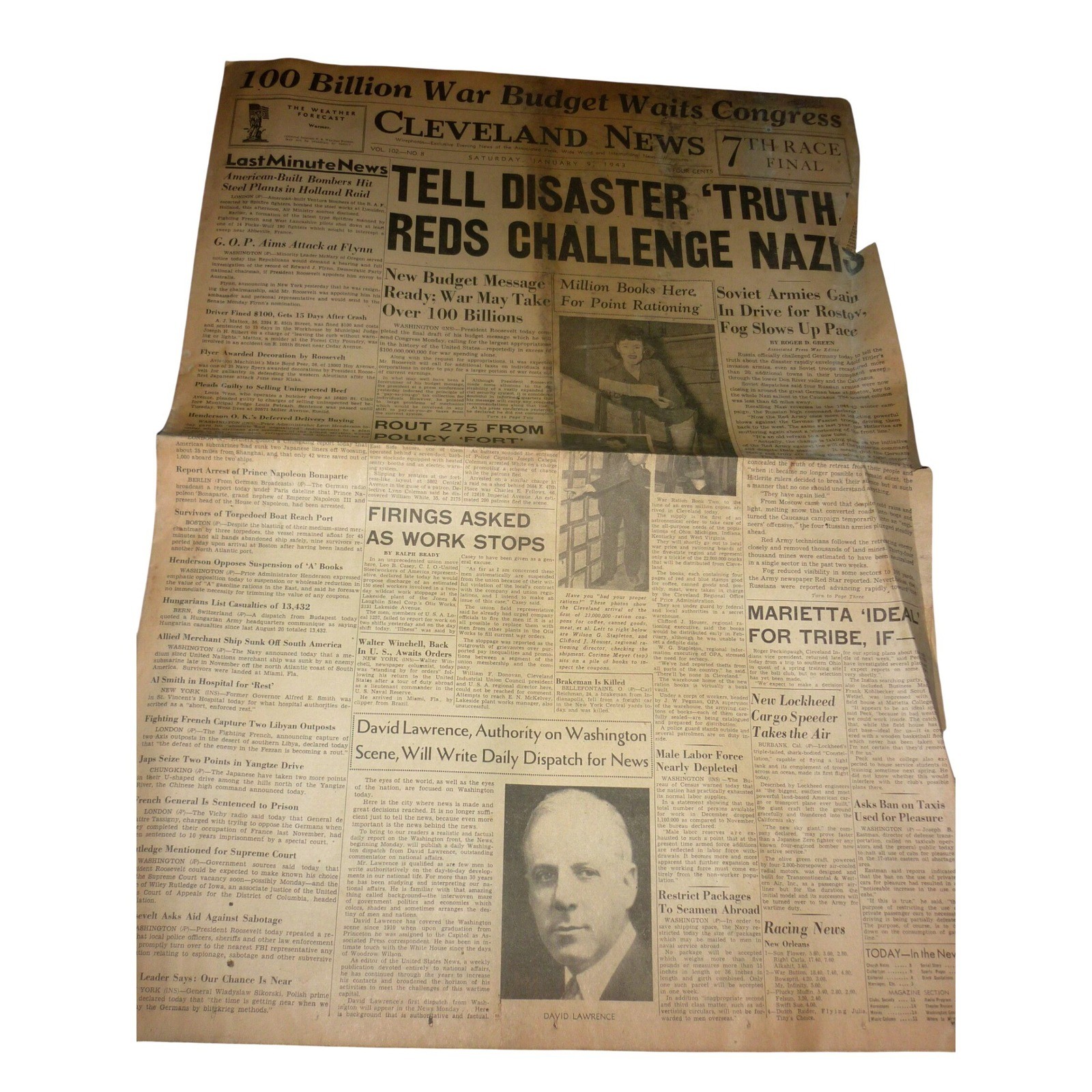 Jan 9 1943 Cleveland News WWII Newspaper Soviet Drive Rostov George Carver Jan 9 1943 Cleveland News WWII Newspaper Soviet Drive Rostov George Carver