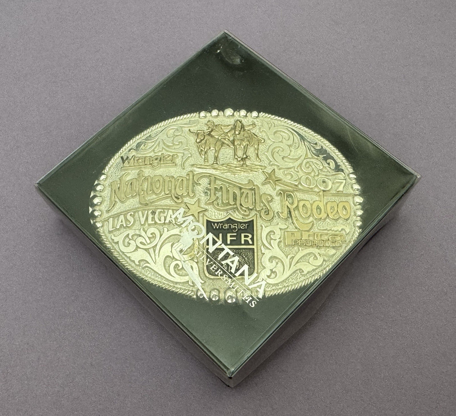 VTG Official 2007 40th NFR Las Vegas Wrangler PRCA Montana SS Trophy Belt Buckle VTG Official 2007 40th NFR Las Vegas Wrangler PRCA Montana SS Trophy Belt Buckle
