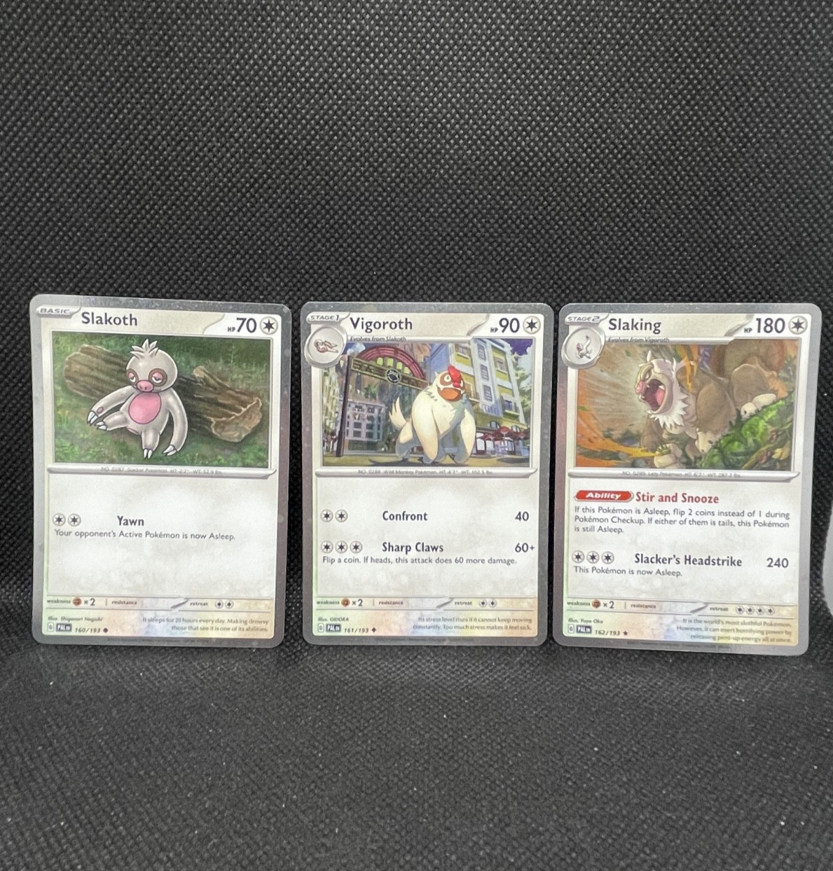 Pokémon Slakoth 160/193 Vigoroth 161/193 Slaking 162/193 Cosmos Holo Set 1 Swirl Pokémon Slakoth 160/193 Vigoroth 161/193 Slaking 162/193 Cosmos Holo Set 1 Swirl