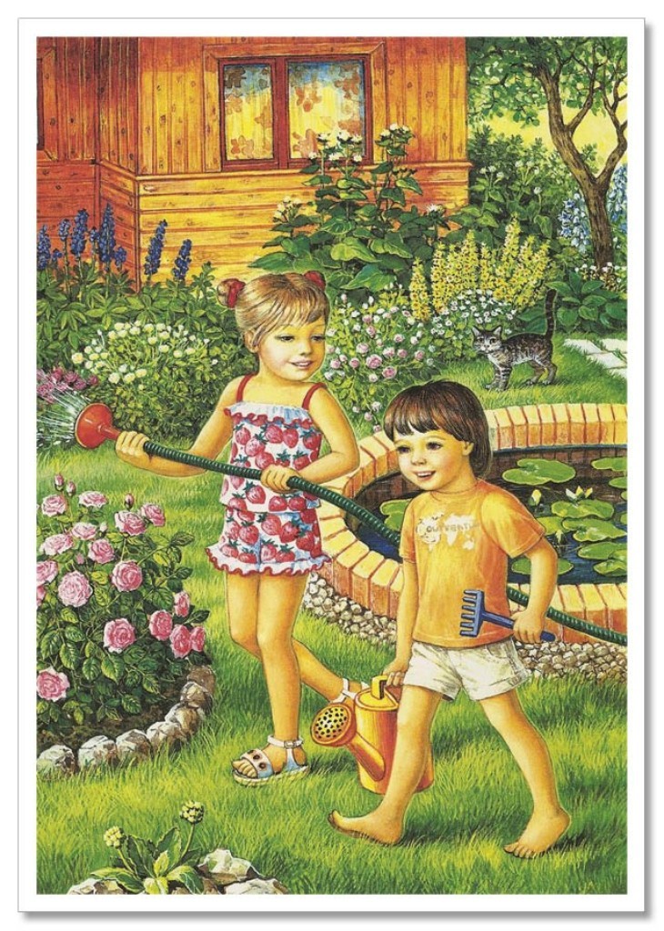 Children's fun Boy, Girl Seasons of the year Summer ART NEW modern Postcard Children's fun Boy, Girl Seasons of the year Summer ART NEW modern Postcard