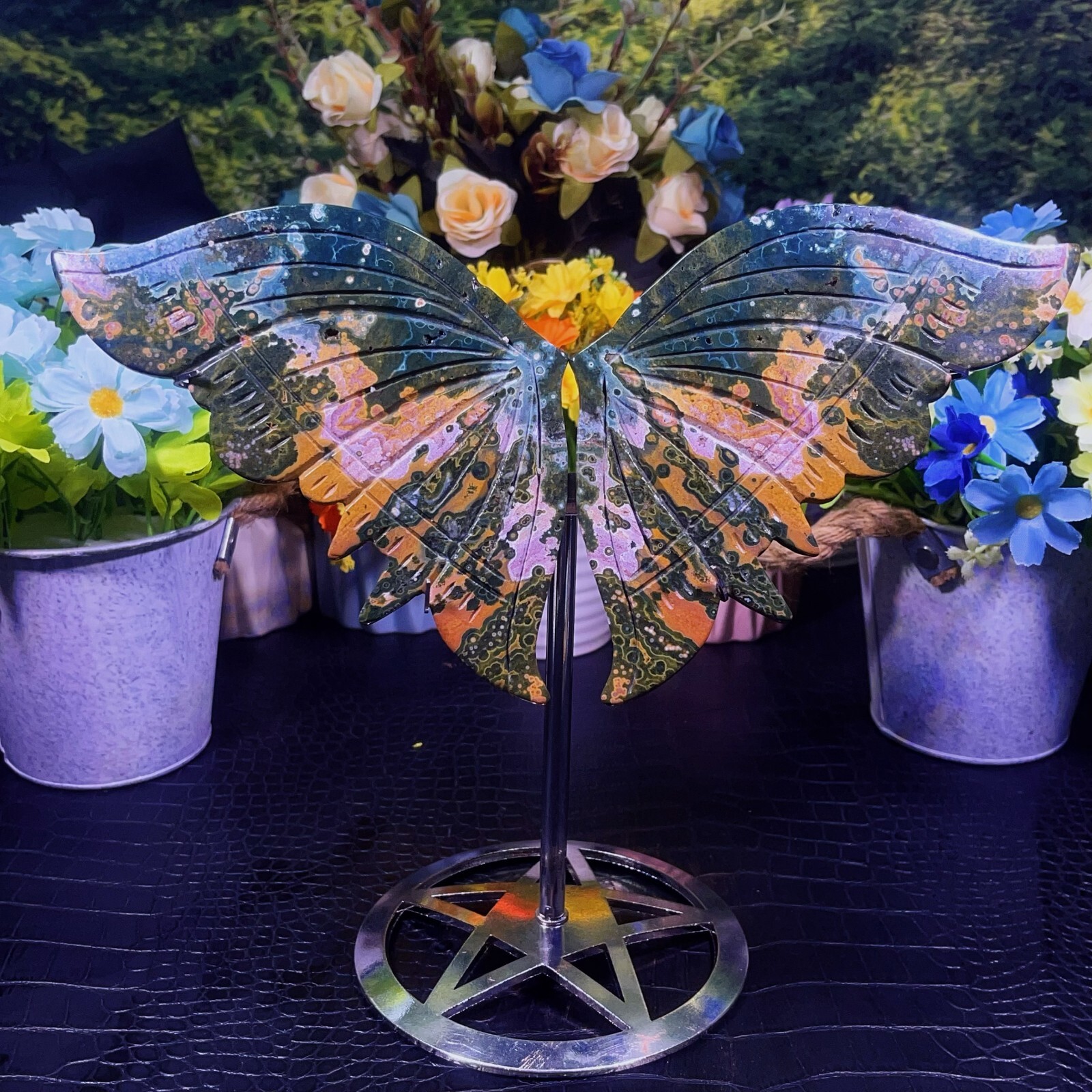 TOP 278G Natural Handcarved Ocean Jasper Butterfly  wings Crystal Healing 9