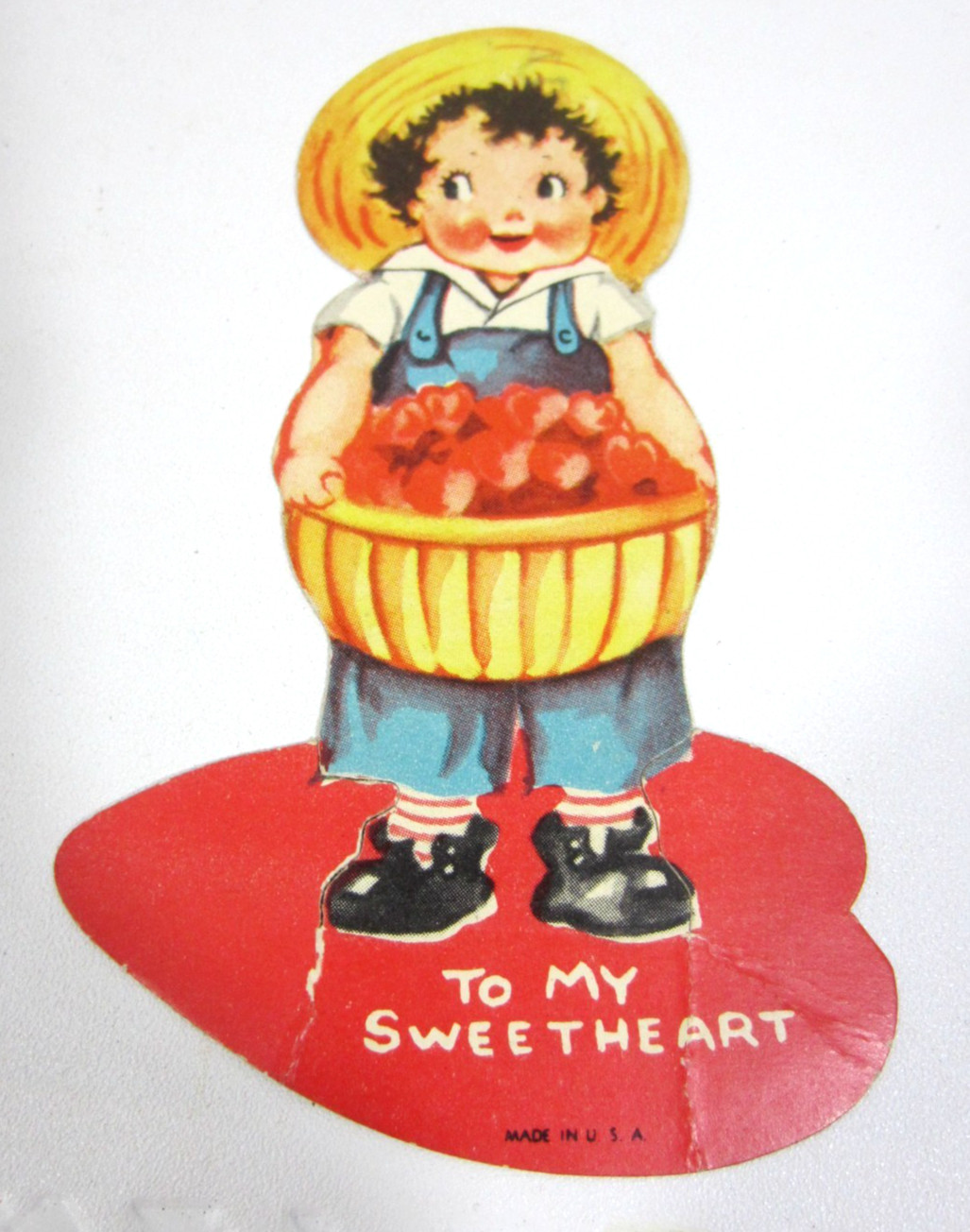Antique Valentine Card 1930s -WWII Era Valentine Day Card Die Cut Farmer Standup