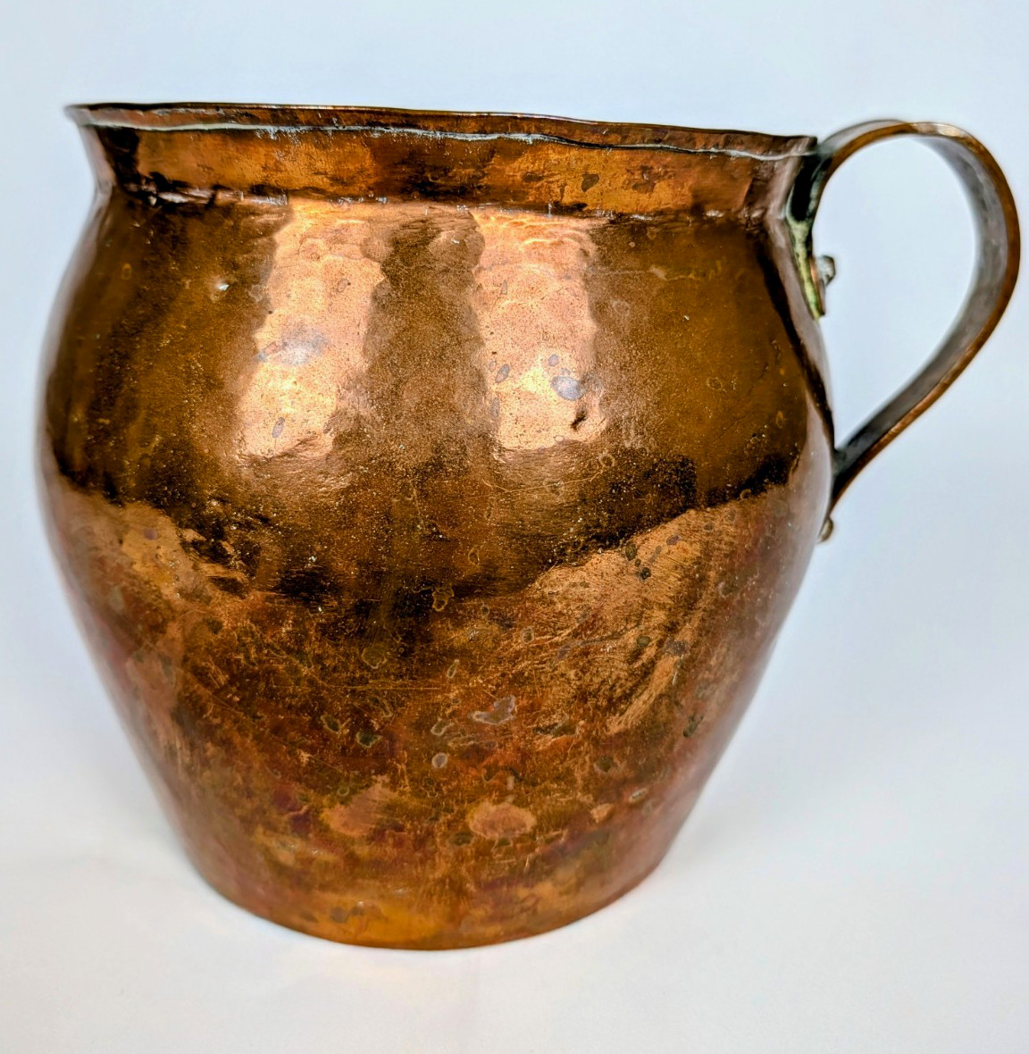 Antique 19thC Hand Hammered Copper Pitcher Jug Dovetail Cramp Seam Tin Lined