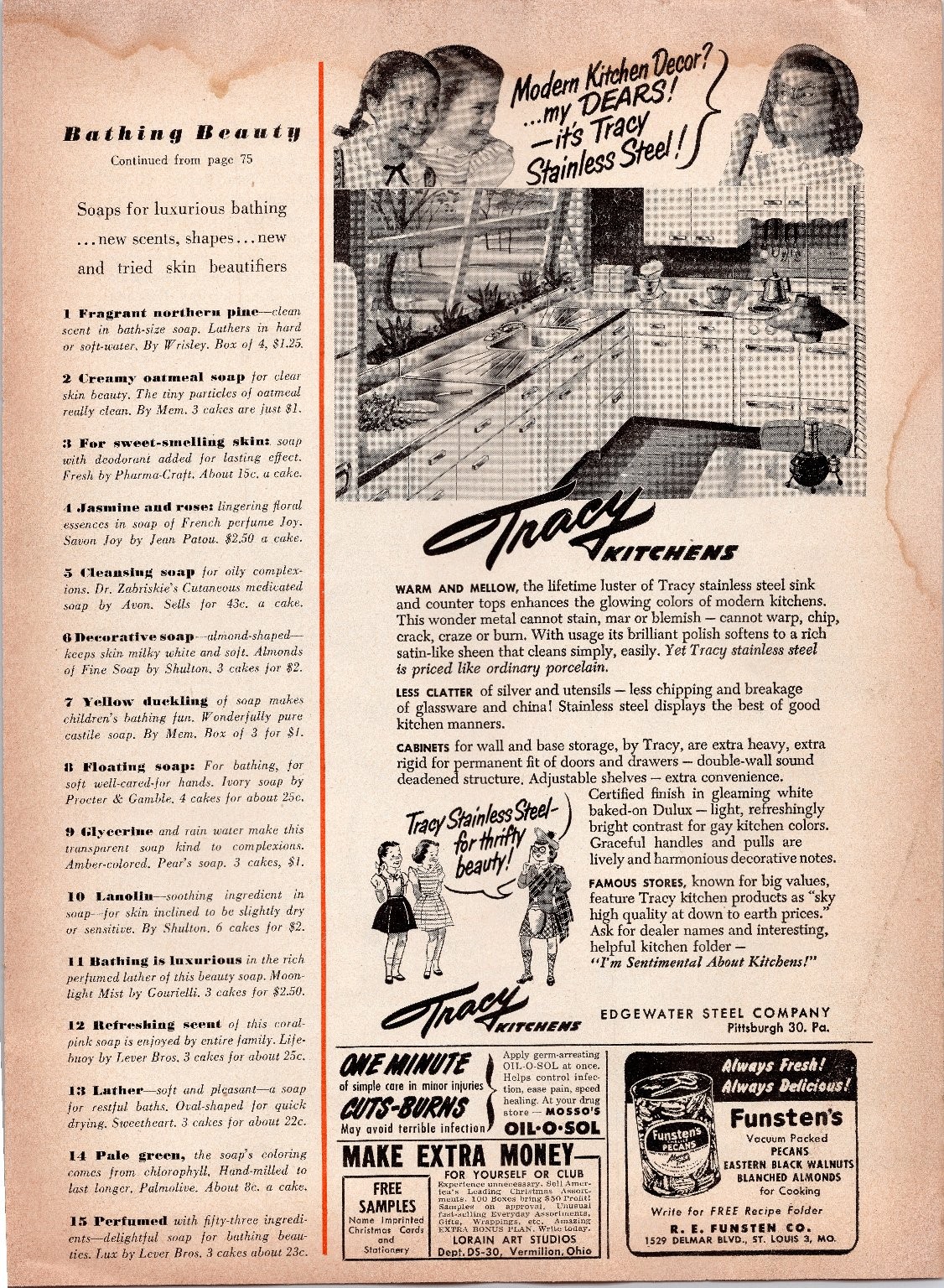 Tracy Stainless Steel Kitchens FUNSTEN'S PECANS Vintage 1950s Magazine Print Ad Tracy Stainless Steel Kitchens FUNSTEN'S PECANS Vintage 1950s Magazine Print Ad