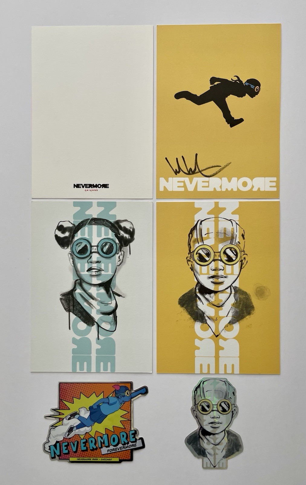 Hebru Brantley Signed Nevermore Flyboy Postcard 5”x7” Set New With Stickers