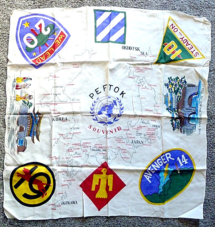 RARE Korean War UN PEFTOK Souvenir Scarf W/Units