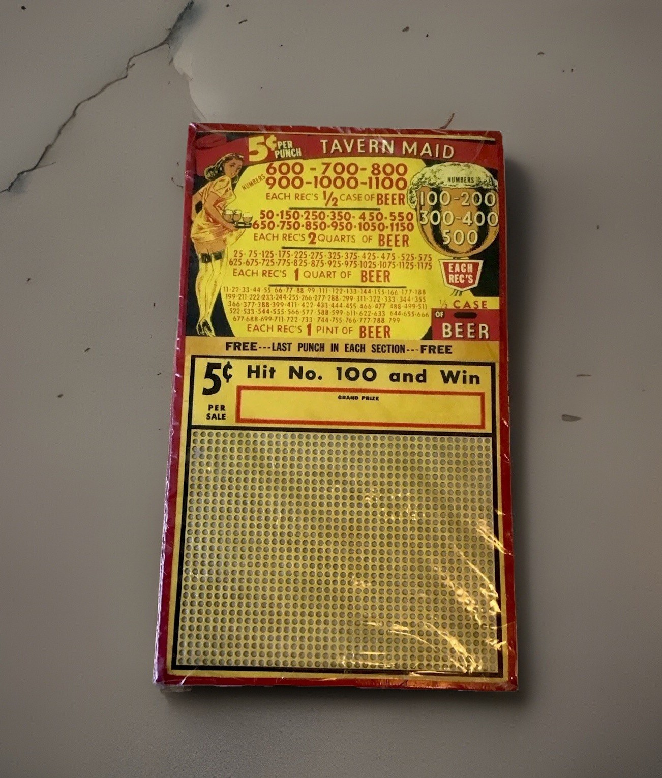 NEW UNUSED Vintage 5 Cent Tavern Maid Beer Punch Board Unpunched Nice NEW UNUSED Vintage 5 Cent Tavern Maid Beer Punch Board Unpunched Nice