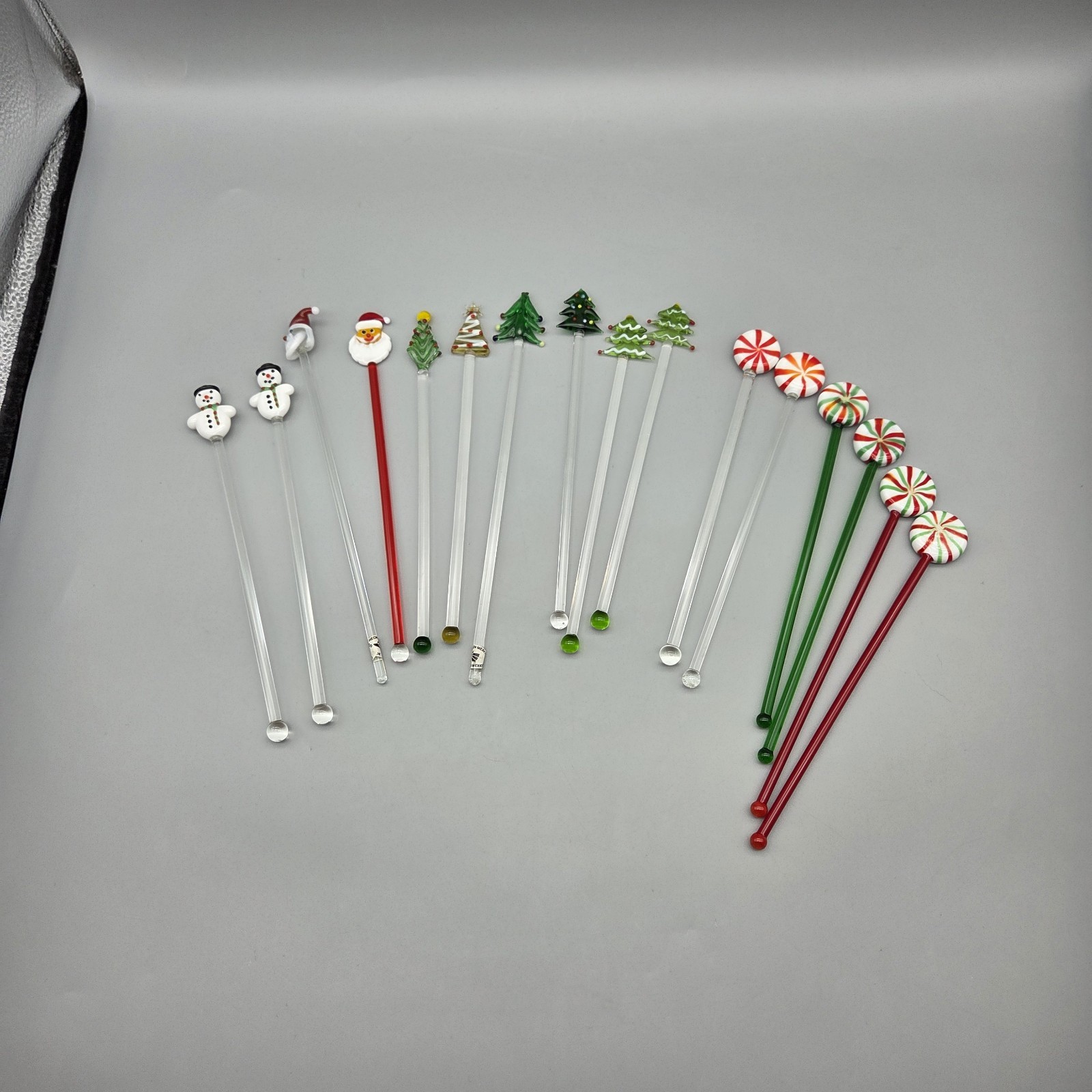 Vintage Hand Blown Glass Christmas Swizzle Sticks Drink Stirrers Set of 16 READ Vintage Hand Blown Glass Christmas Swizzle Sticks Drink Stirrers Set of 16 READ