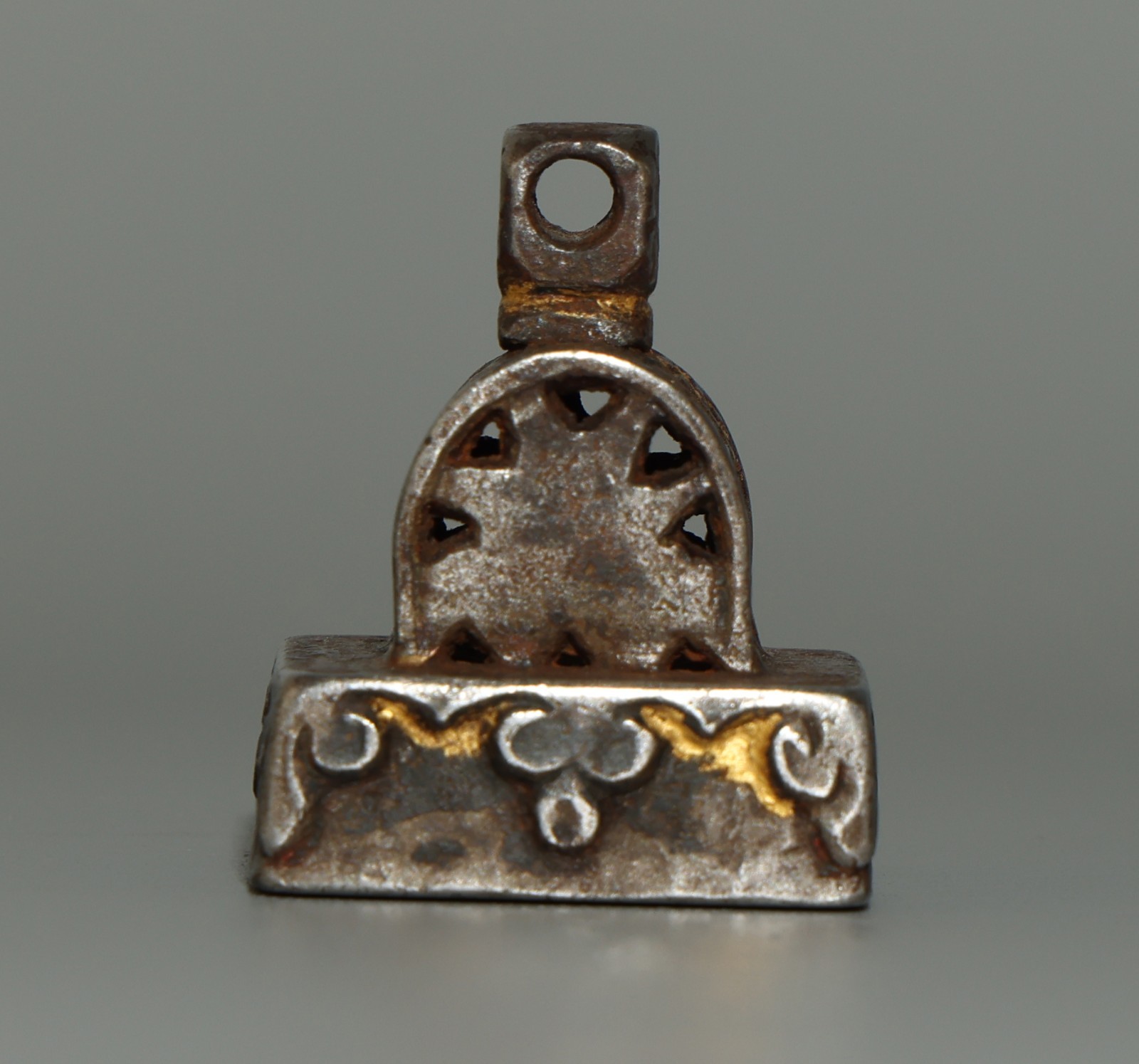 Real Tibet Vintage Old Buddhist Gold‑Inlay Iron Seal Manjushri Mantra Amulet Real Tibet Vintage Old Buddhist Gold‑Inlay Iron Seal Manjushri Mantra Amulet