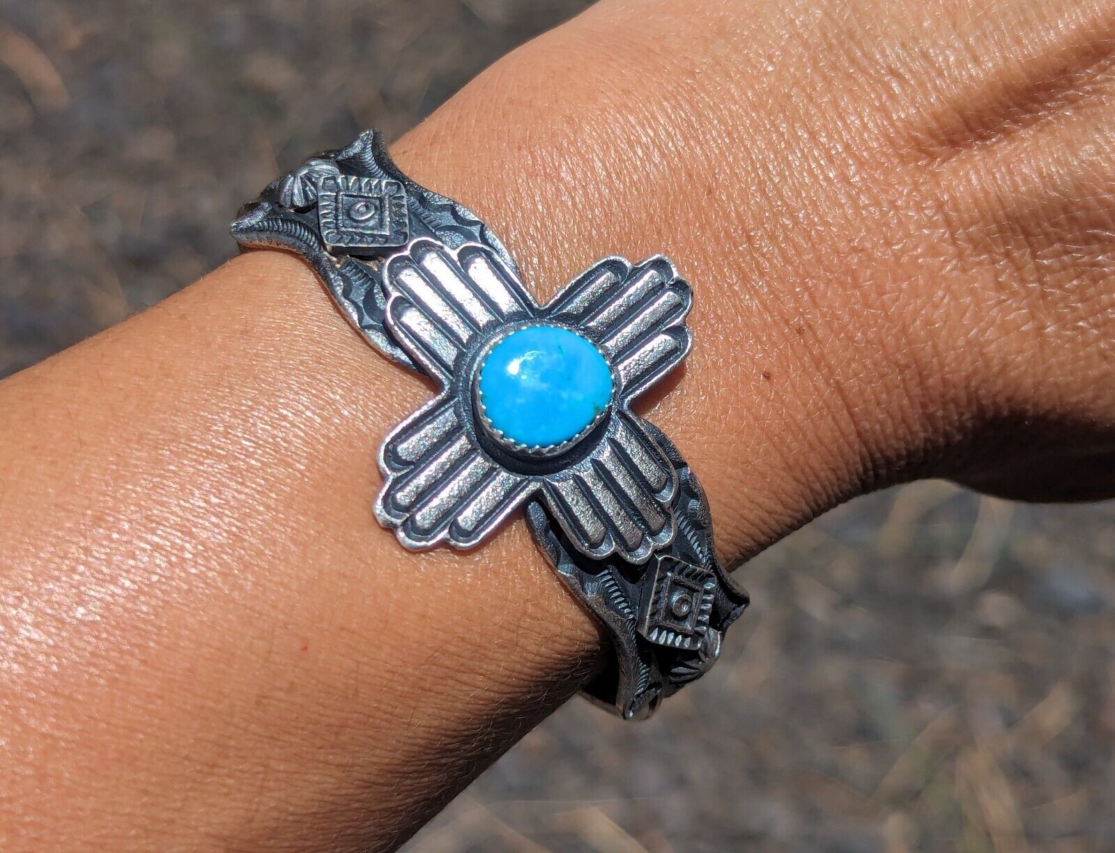 Navajo Bracelet Sterling Turquoise Women\'s sz 6.25 Zia Symbol Native Jewelry NA