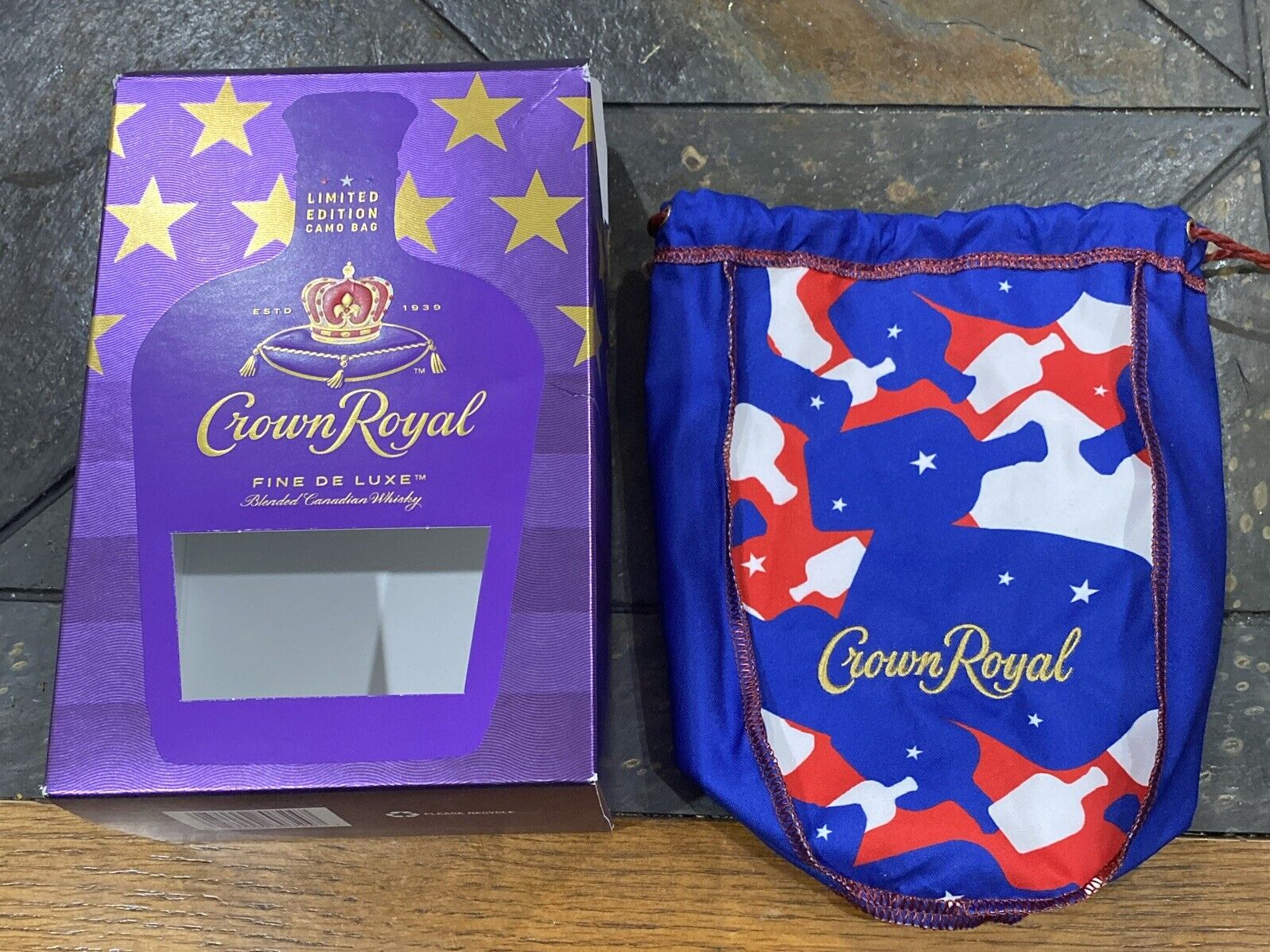 New Crown Royal Camo Limited Edition Bag Red, White & Blue Box And Bag Only