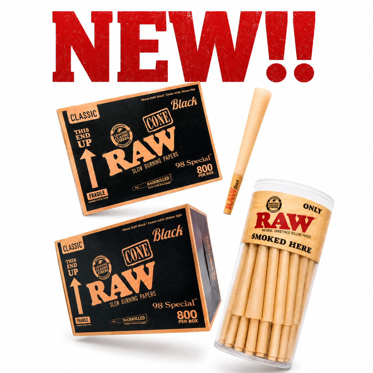 NEW RAW Black Classic 98 Special Pre Rolled Cones Official Natural 100ct