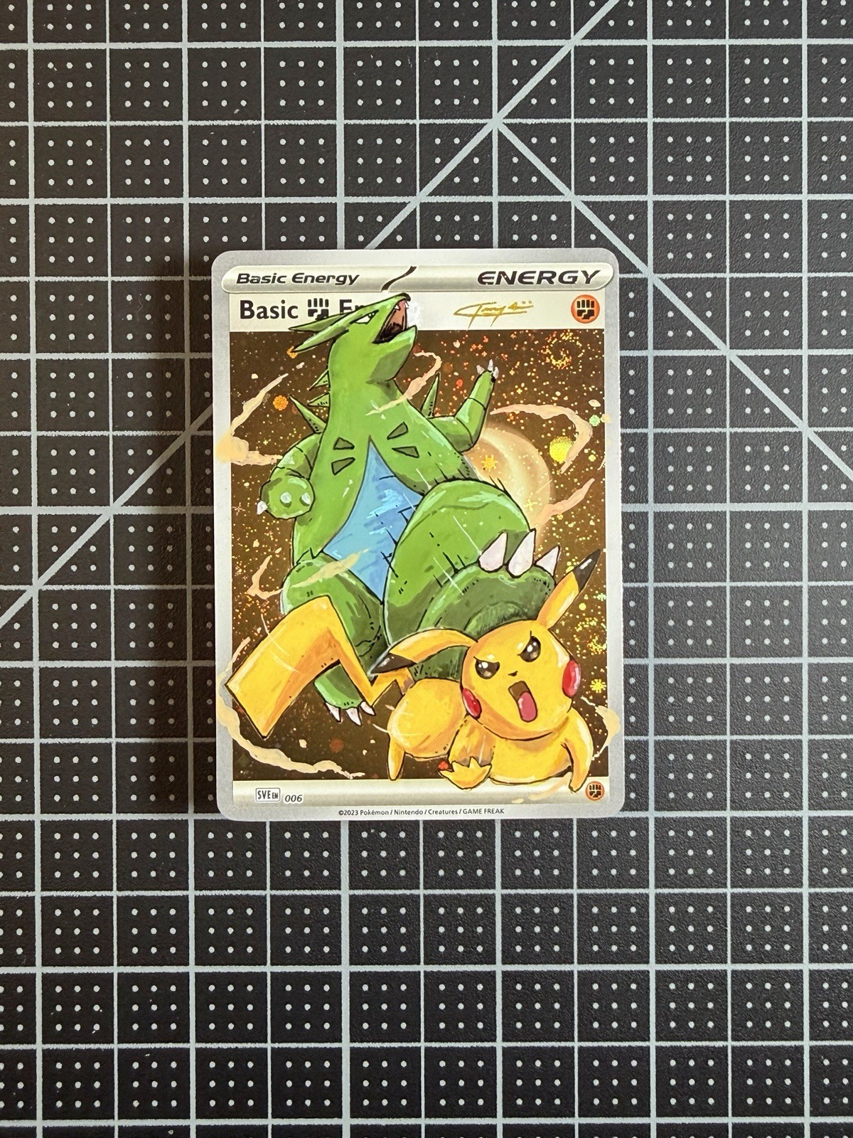 Tyranitar Pikachu Hand Painted 1/1 Art Holo Pokemon Energy Card Teeroy.Art Tyranitar Pikachu Hand Painted 1/1 Art Holo Pokemon Energy Card Teeroy.Art