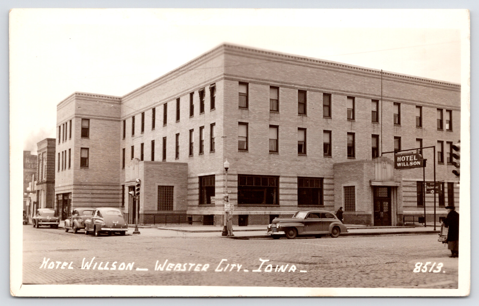 Webster City Art Deco Hotel Willson~Standee/Flatman Sign~1941 Olds Special RPPC Webster City Art Deco Hotel Willson~Standee/Flatman Sign~1941 Olds Special RPPC