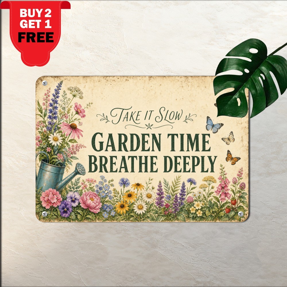 Watering Wildflowers Garden Quote Poster Sign Distressed Country Metal Plaque