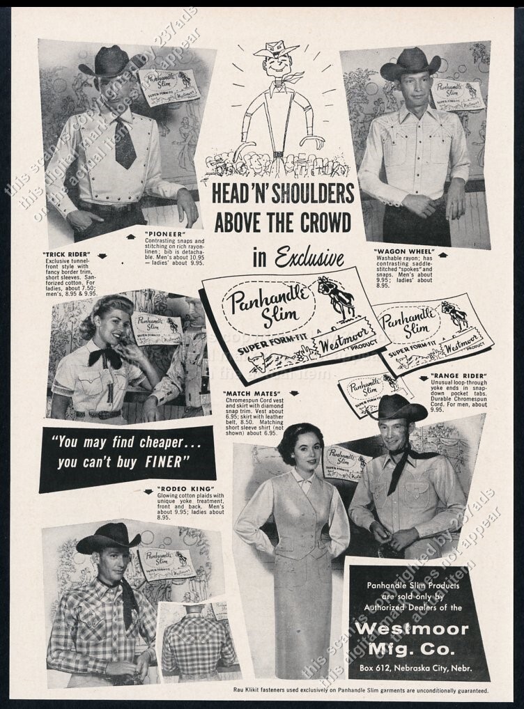 1957 Panhandle Slim western shirt men\'s women\'s 5 photo vintage print ad