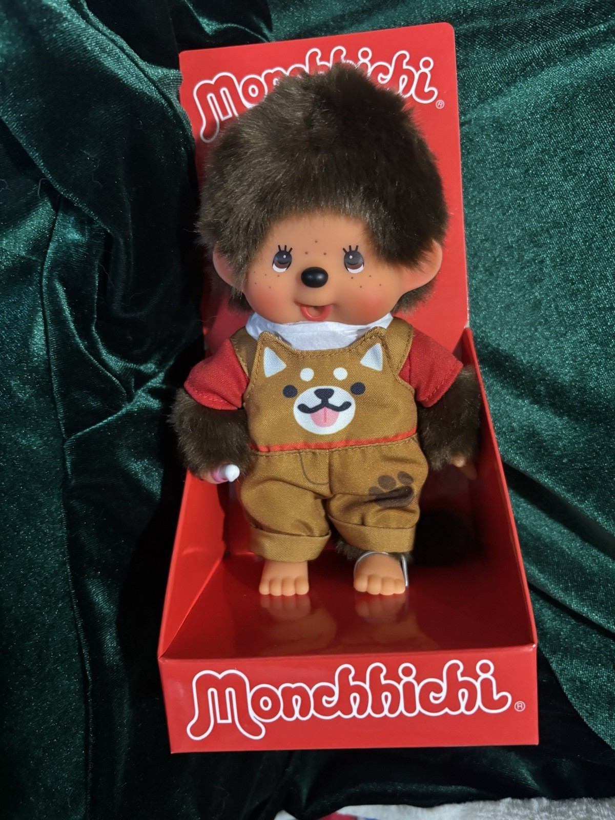 Monchhichi Sekiguchhi Boy Doll  Shiba Dog Overalls Special Edition 8 Inch