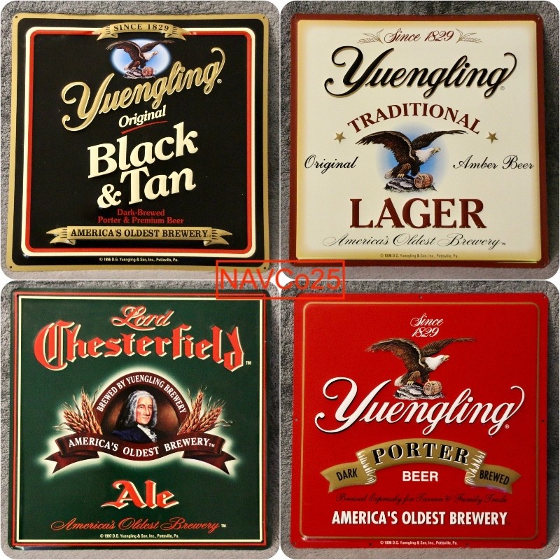 Lot of 4 Vintage Yuengling Large 16 in. Metal Poster Set, Wall Decor, Beer Signs