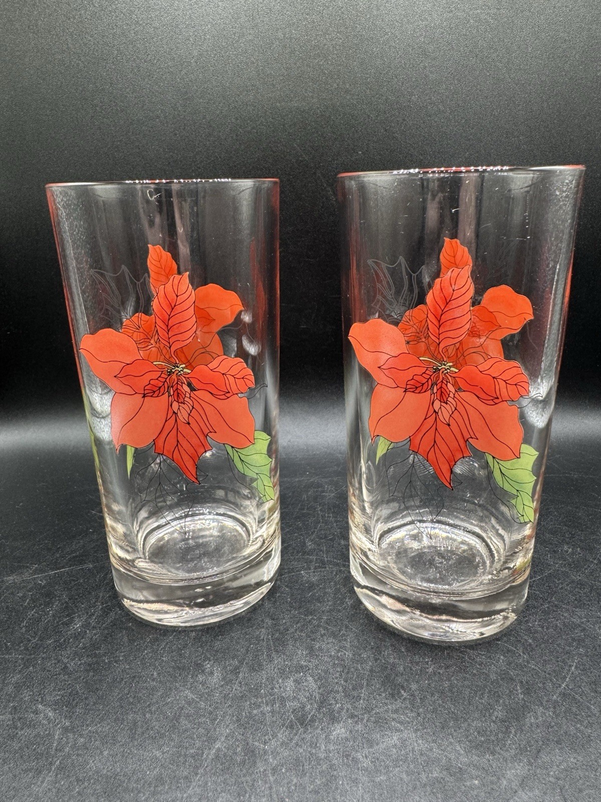 Vtg Christmas Tumblers 14oz Mary Lou Goertzen Poinsettia Crisal Portugal 2pc Vtg Christmas Tumblers 14oz Mary Lou Goertzen Poinsettia Crisal Portugal 2pc
